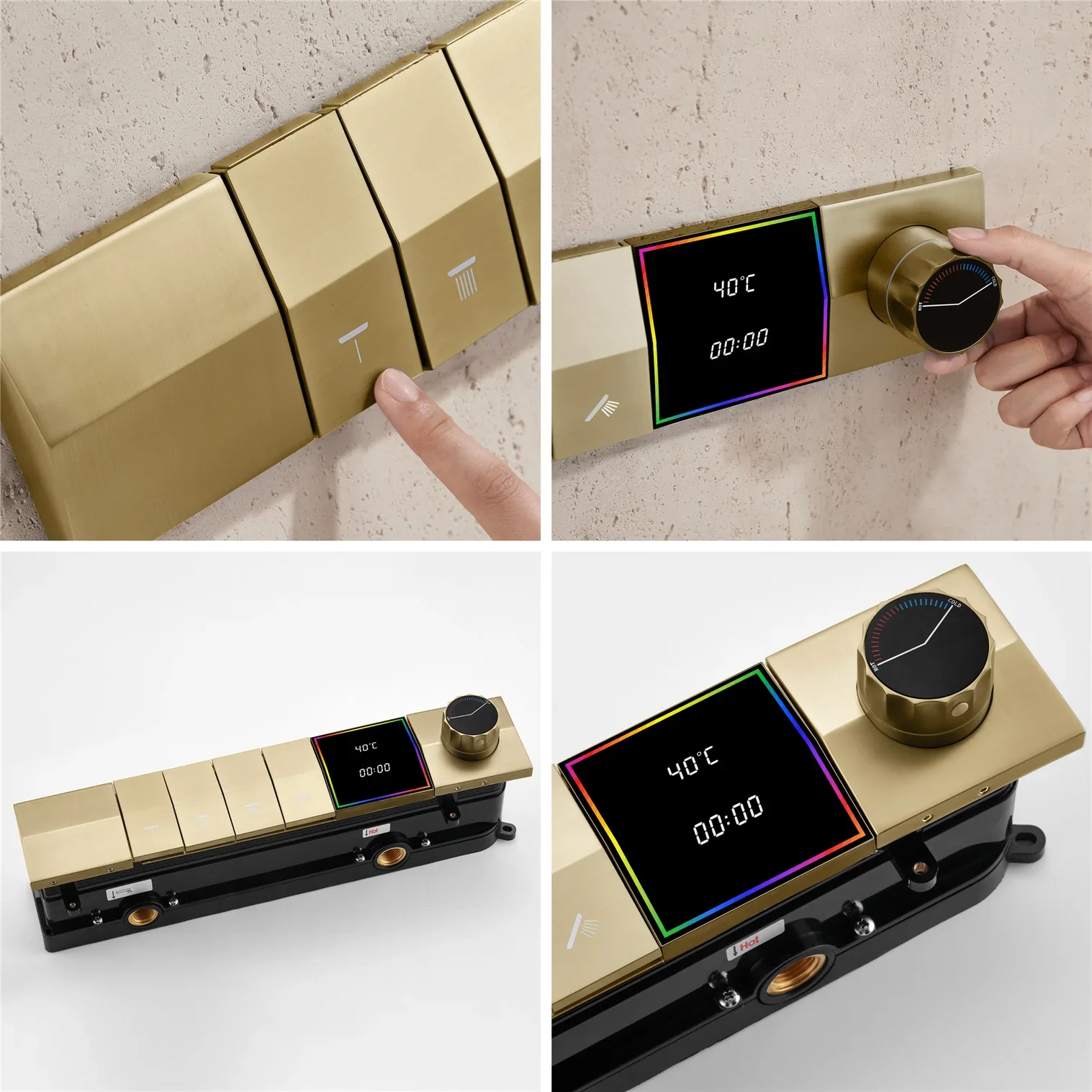 Brushed Gold 35" Bluetooth Music LED Shower System with Waterfall, 4-Way Digital Display Thermostatic Faucet - Image 8