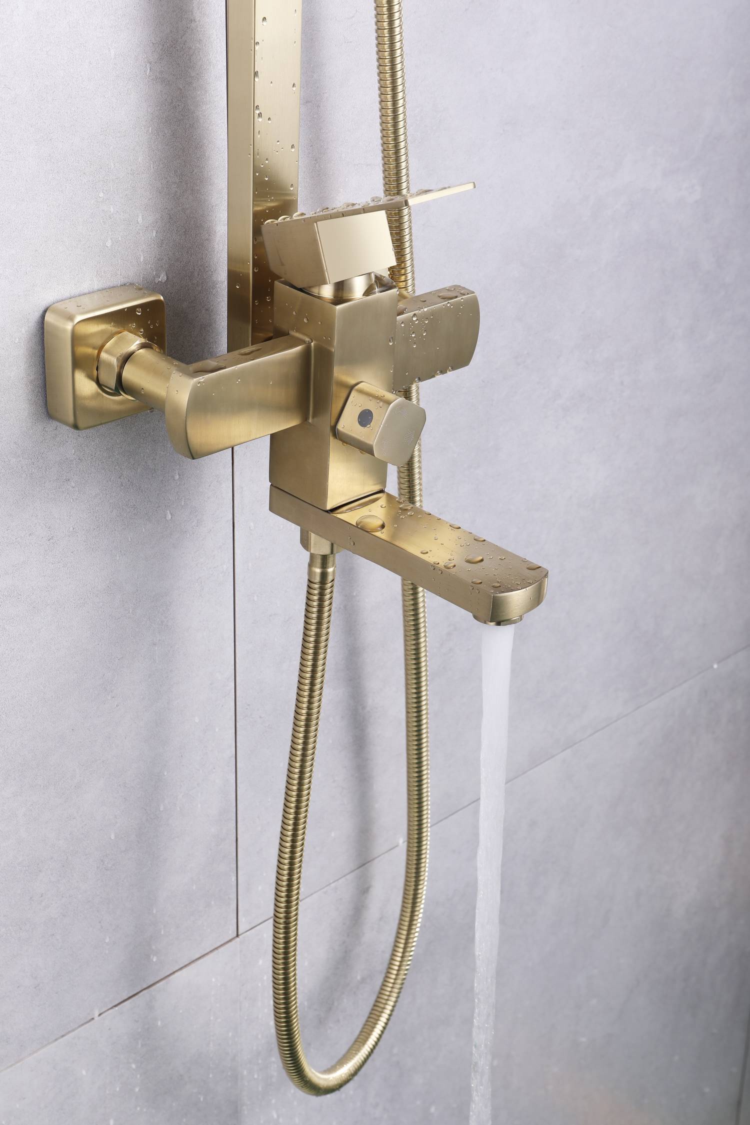 Luxury Brushed Gold 3-Function Exposed Shower Set with Handheld Shower and Tub Spout - Image 10