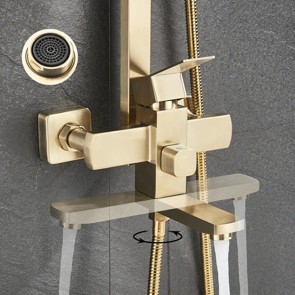 Luxury Brushed Gold 3-Function Exposed Shower Set with Handheld Shower and Tub Spout - Image 17