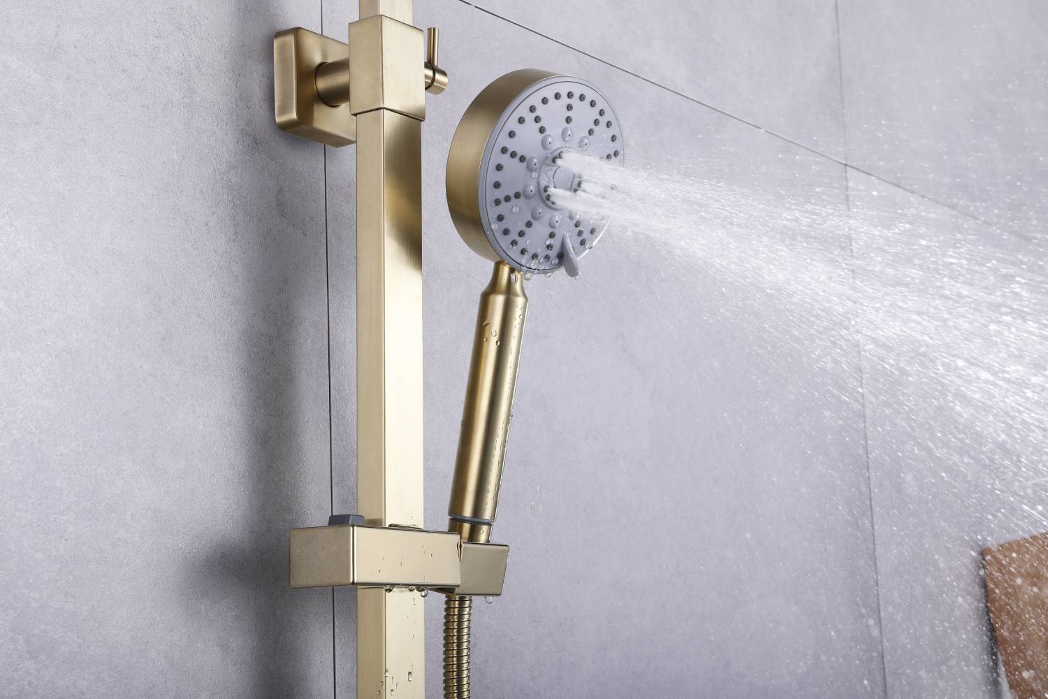 Luxury Brushed Gold 3-Function Exposed Shower Set with Handheld Shower and Tub Spout - Image 6