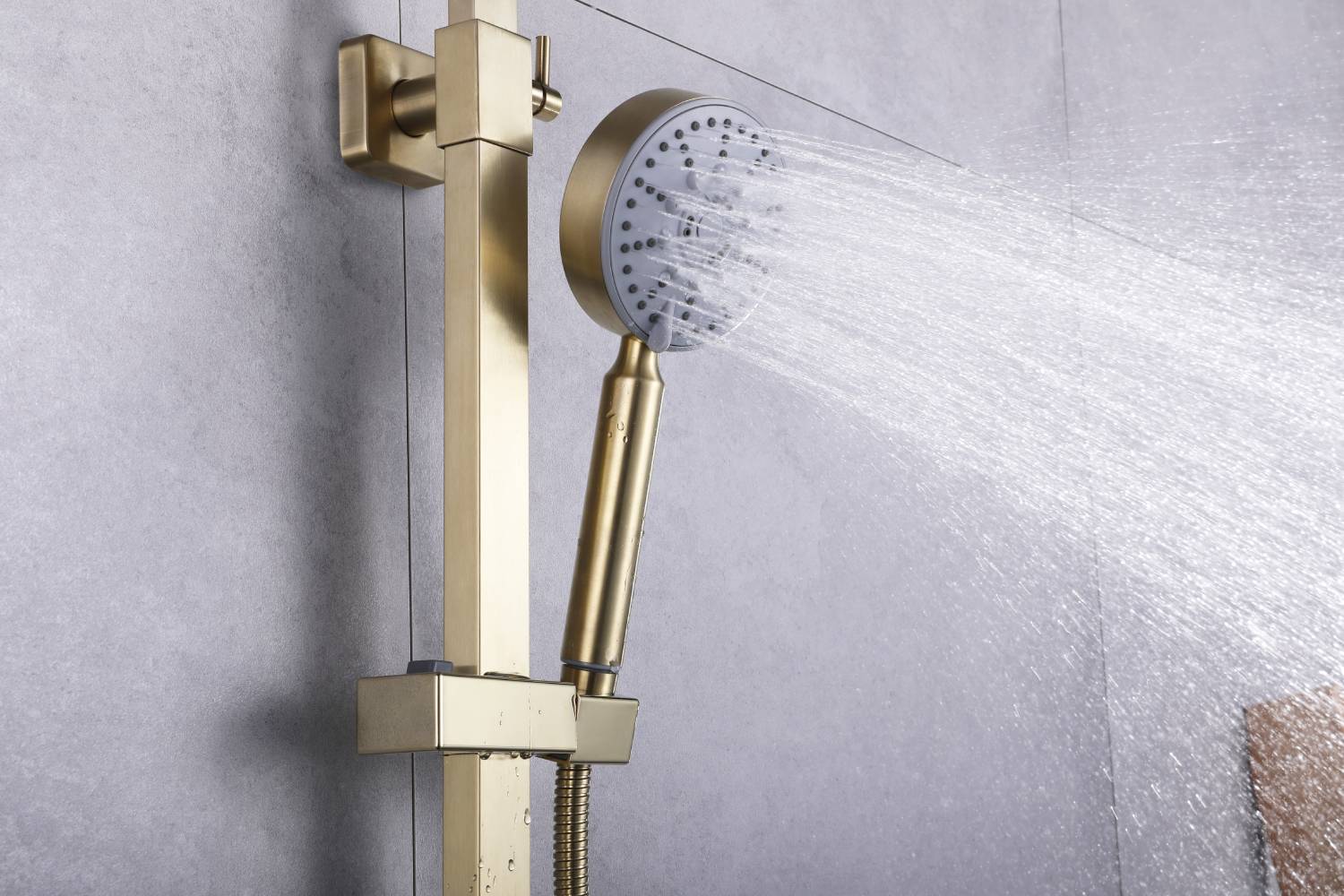 Luxury Brushed Gold 3-Function Exposed Shower Set with Handheld Shower and Tub Spout - Image 7