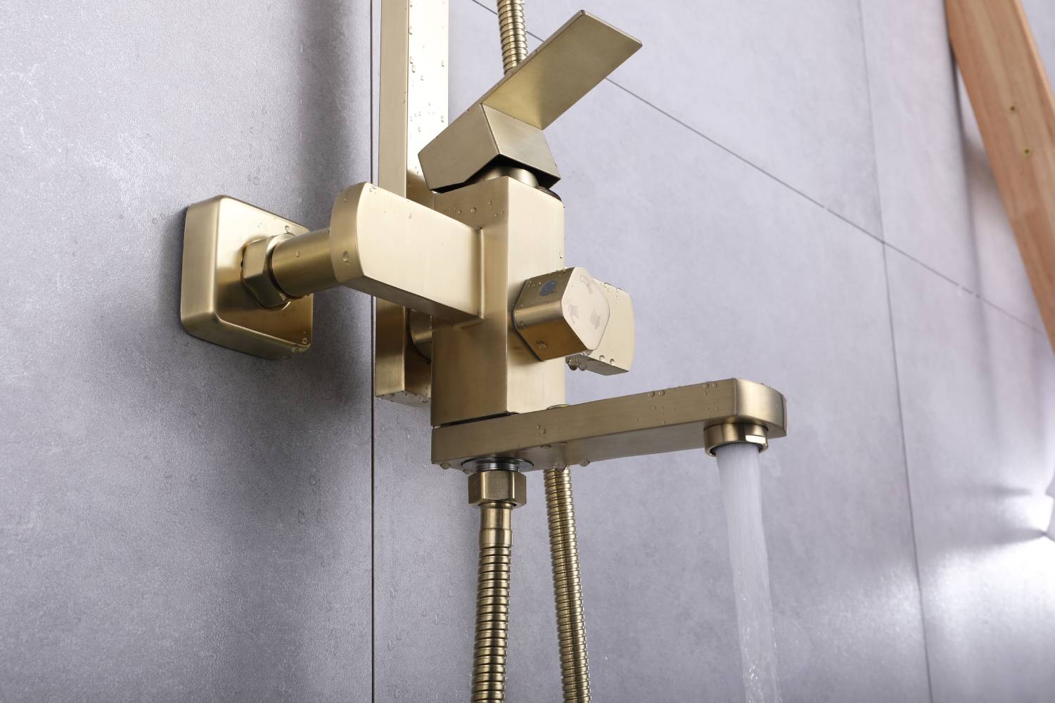 Luxury Brushed Gold 3-Function Exposed Shower Set with Handheld Shower and Tub Spout - Image 9