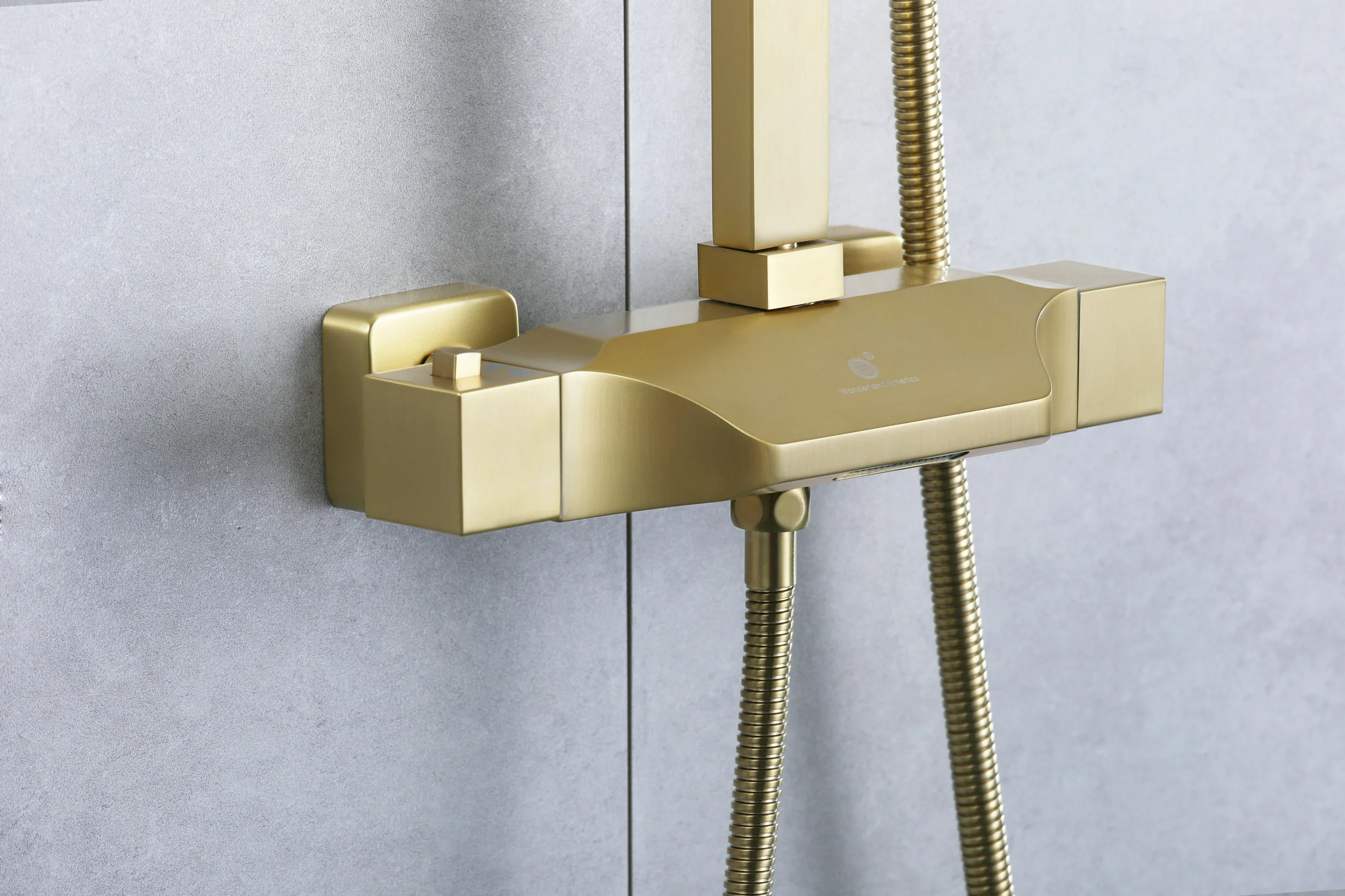 Luxurious Brushed Gold Or Matte black Wall-Mounted Thermostatic Rain Exposed Shower Set with Tub Spout - Image 12