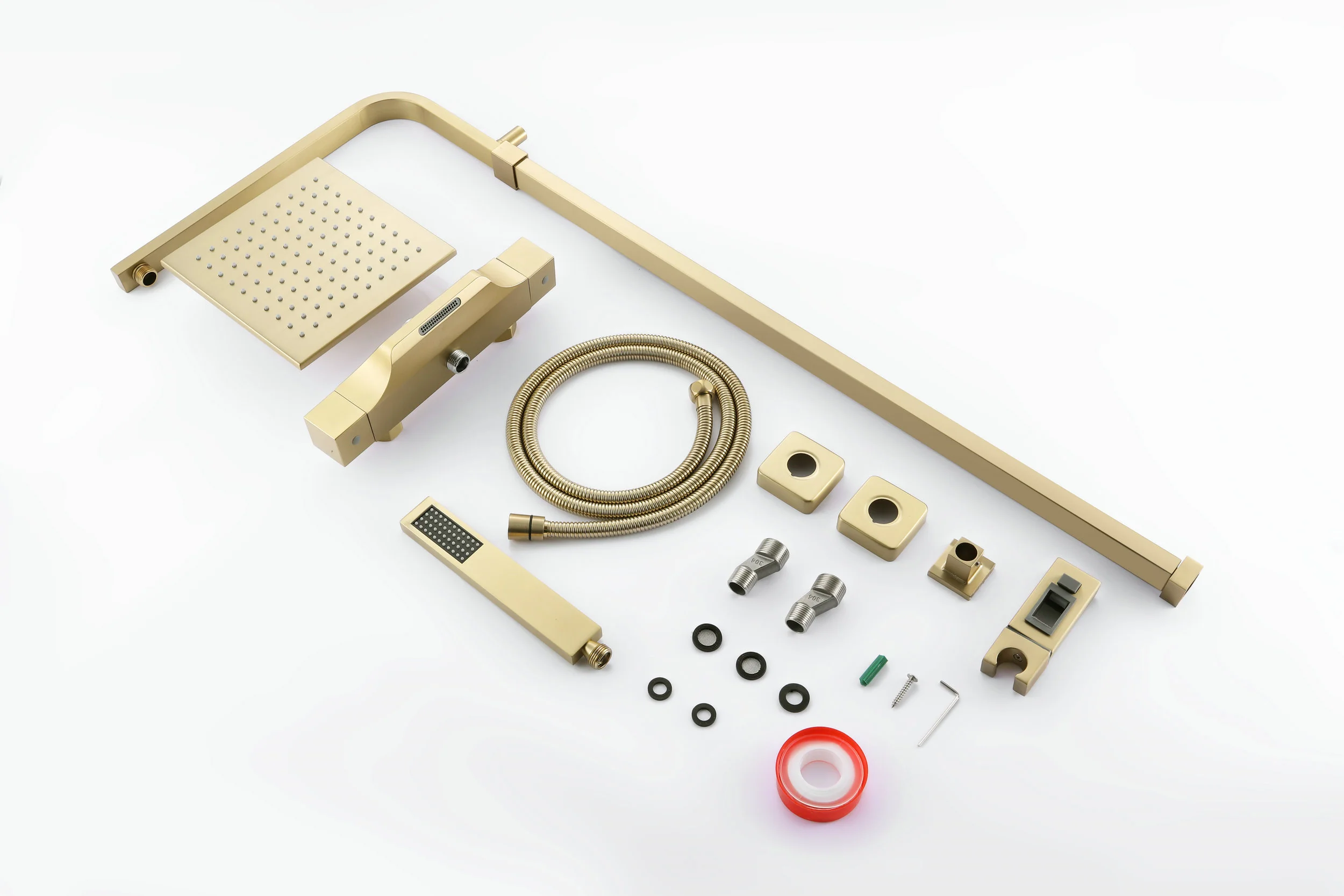 Luxurious Brushed Gold Or Matte black Wall-Mounted Thermostatic Rain Exposed Shower Set with Tub Spout - Image 13