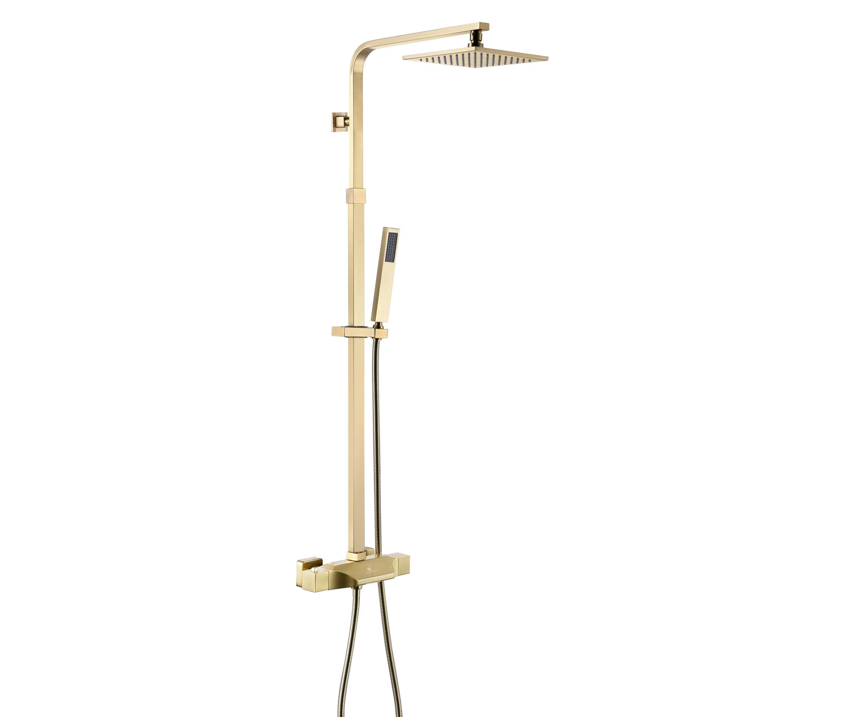Luxurious Brushed Gold Or Matte black Wall-Mounted Thermostatic Rain Exposed Shower Set with Tub Spout - Image 2