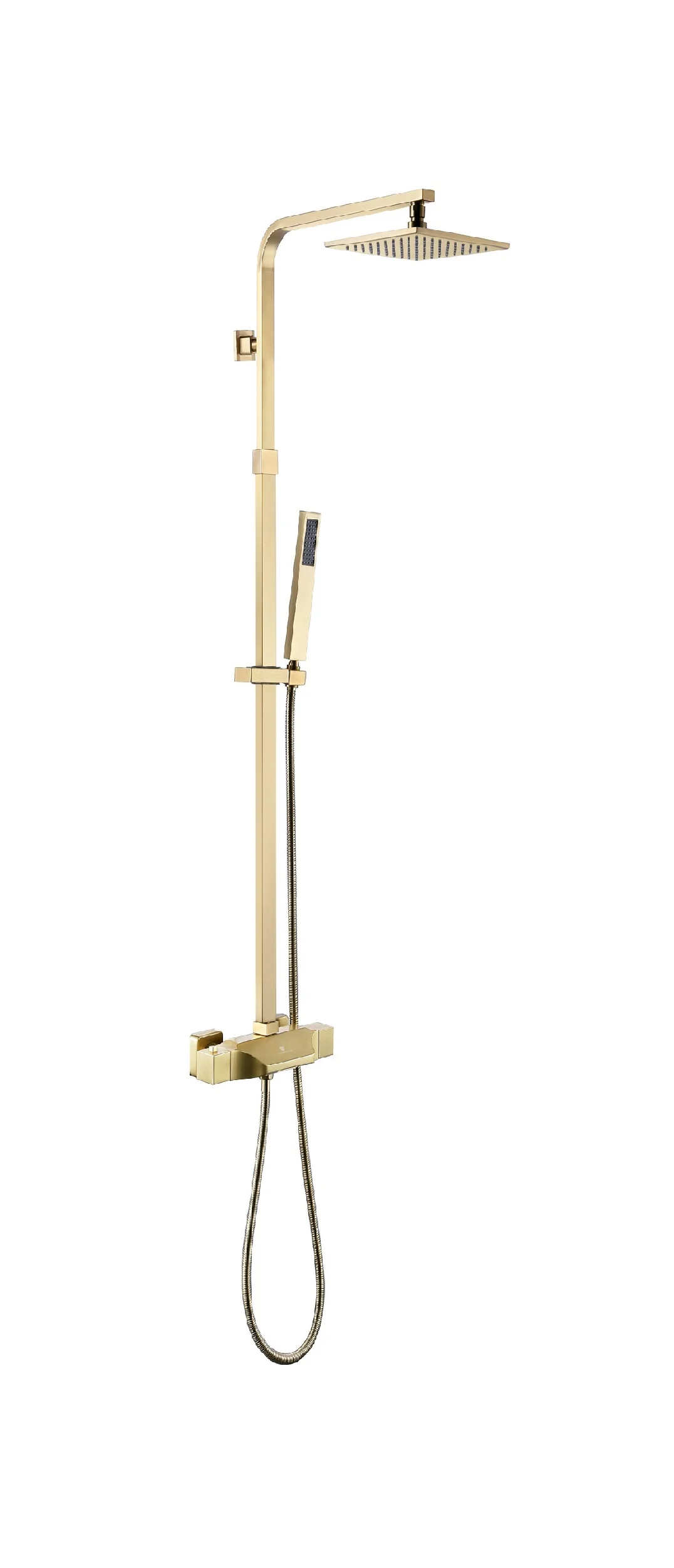 Luxurious Brushed Gold Or Matte black Wall-Mounted Thermostatic Rain Exposed Shower Set with Tub Spout - Image 4