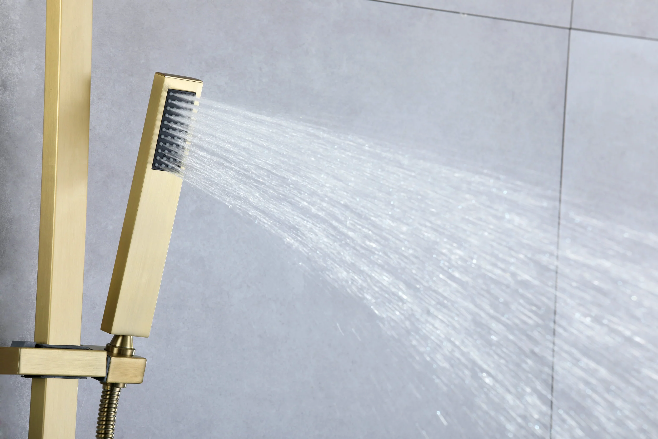 Luxurious Brushed Gold Or Matte black Wall-Mounted Thermostatic Rain Exposed Shower Set with Tub Spout - Image 7