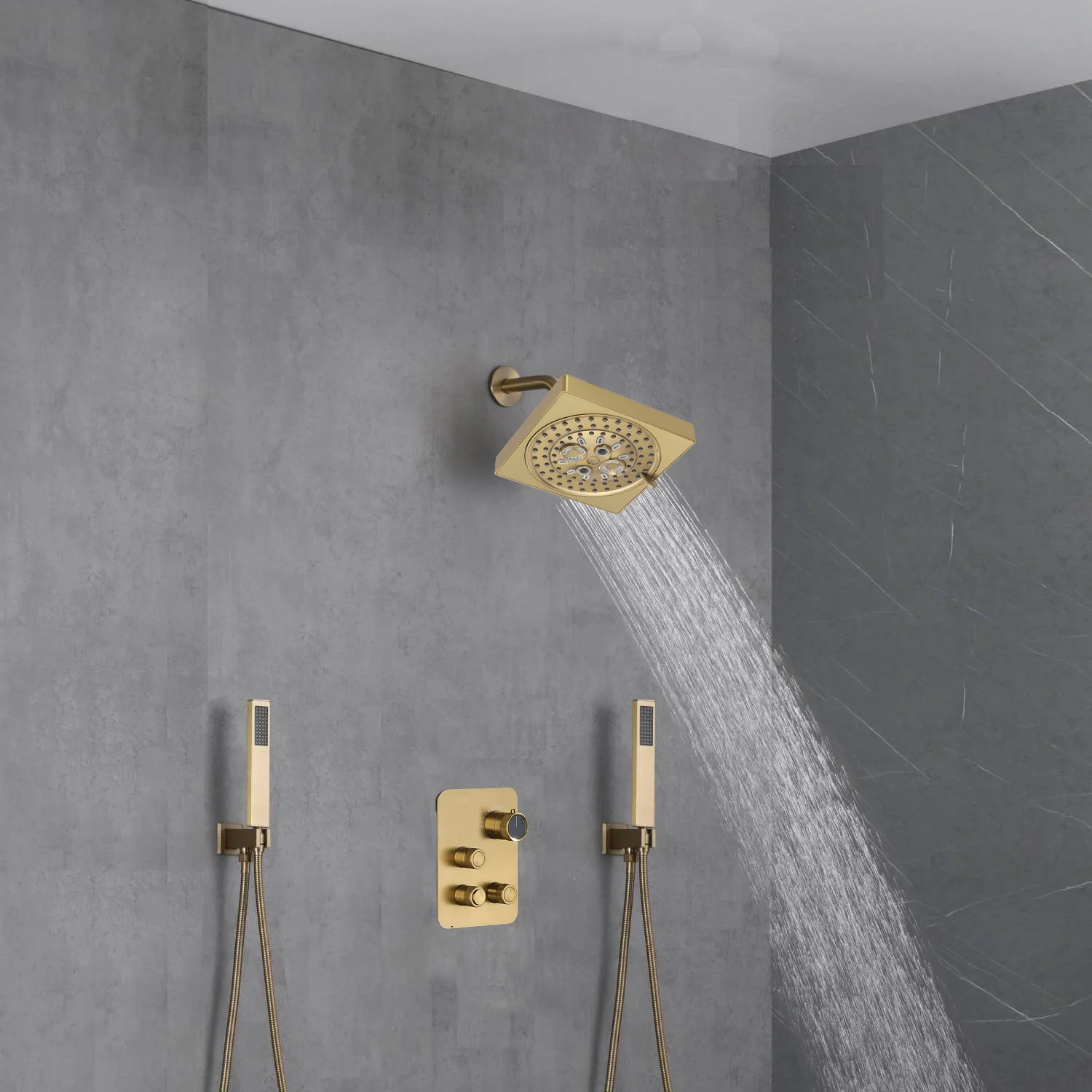 Brushed Gold Wall-Mounted Shower Faucet with 3-Way Digital Display, Optional 6'' Regular Head or 12'' Rain Head - Image 6