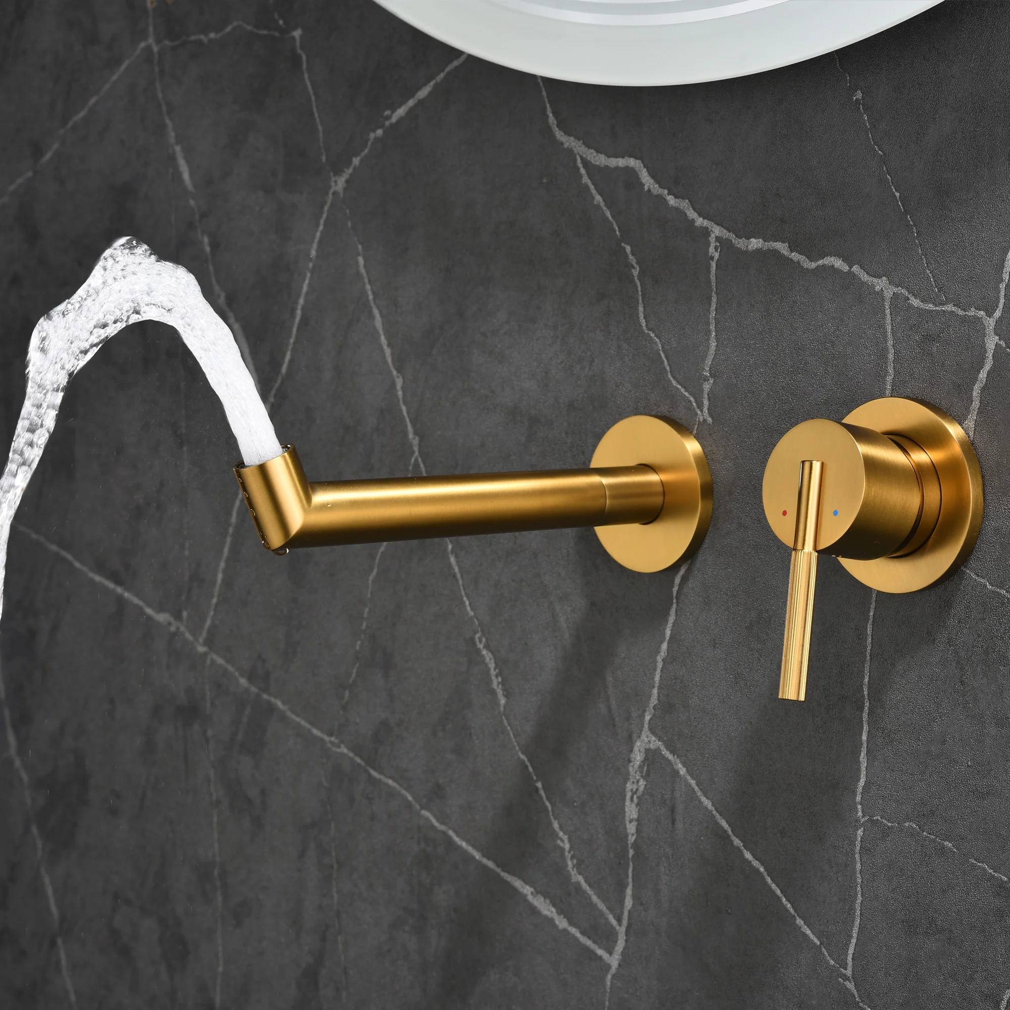 Brushed Gold Wall Mount Waterfall Bathroom Sink Faucet with  Brass Pop-Up Drain - Image 3