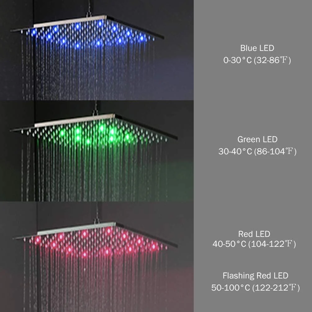 Brushed Nickel 12'' or 16'' Wall-Mounted Rain Shower System with 6 Body Jets and 3-Way DigitalDisplay Thermostatic Valve: Simultaneous and Independent Functionality - Image 11