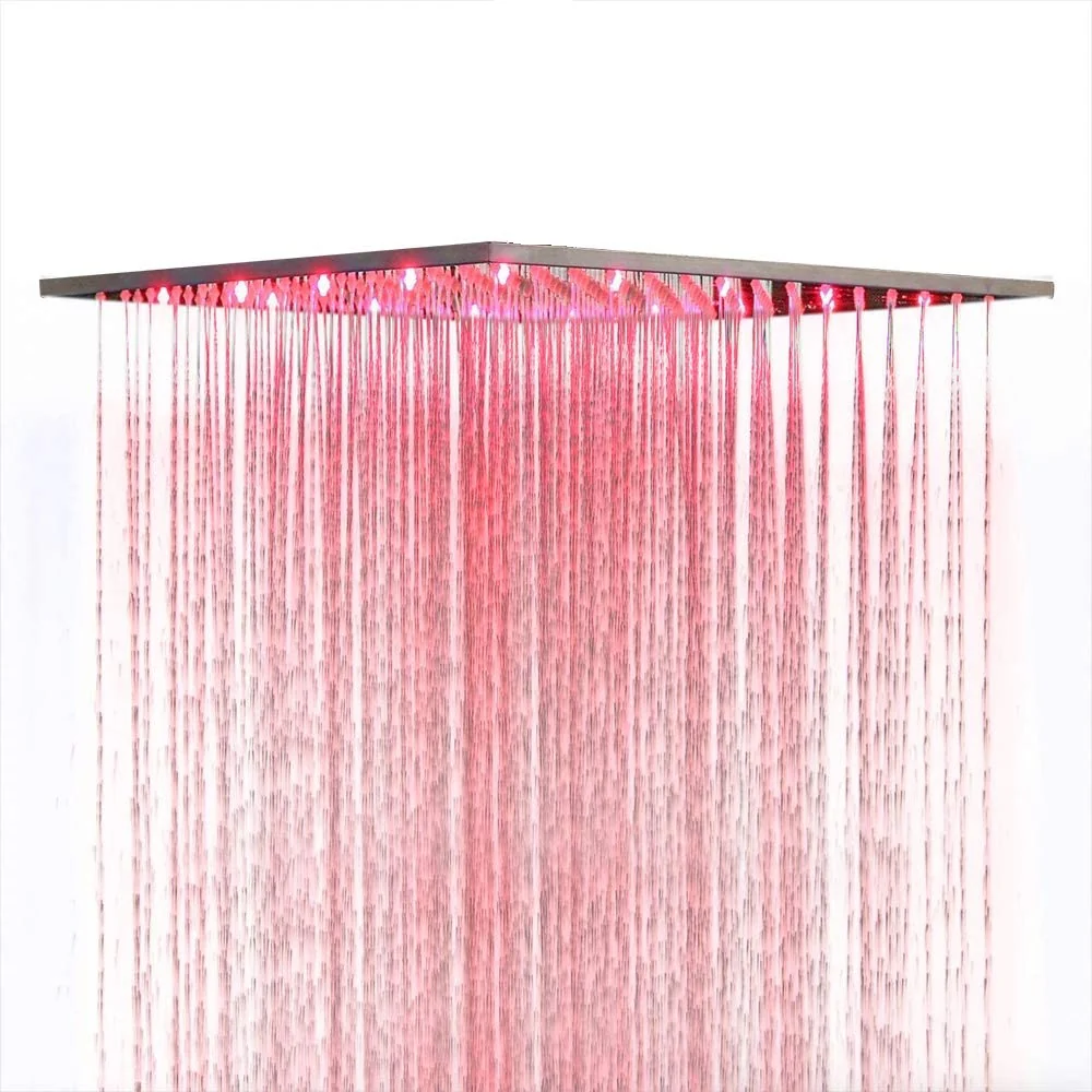 Brushed nickel 16inch rainfall shower head 3 way digital display thermostatic shower system with 4inch body jets and sliding bar - Image 4