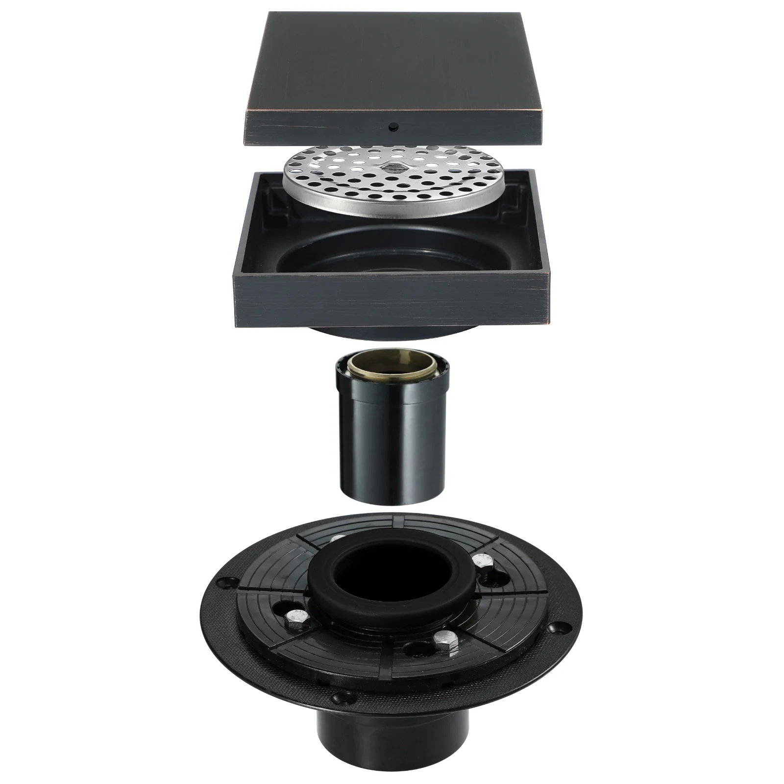 Oil rubbered bronze brass shower drain 4 inch square with ABS base - Image 3