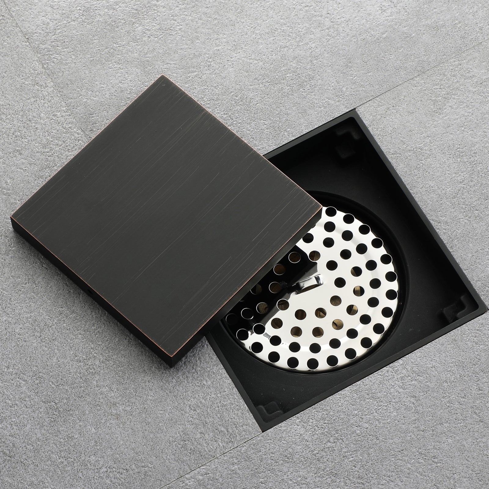 Oil rubbered bronze brass shower drain 4 inch square with ABS base - Image 4