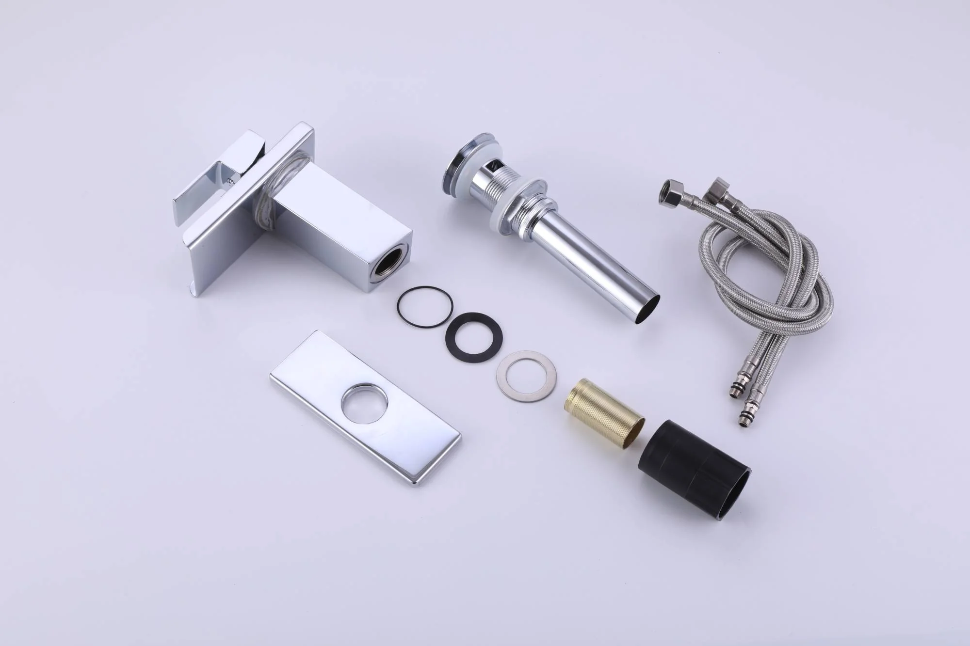 Chrome waterfall 3 LED light single handle brass bathroom faucet with pop up brass drain - Image 3