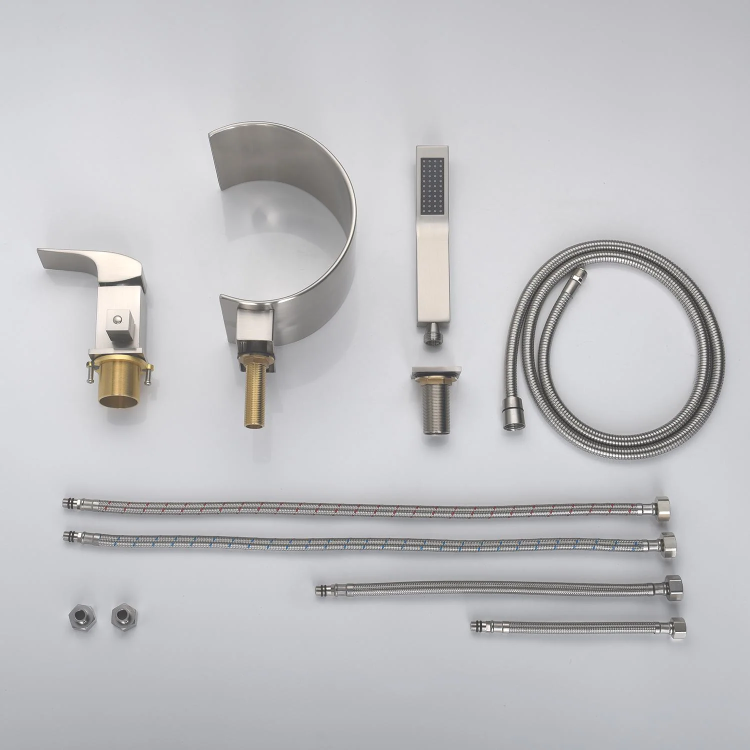 Brushed Nickel Bathtub Faucet Waterfall Mixer Faucet with Hand Shower Deck Mount - Image 3