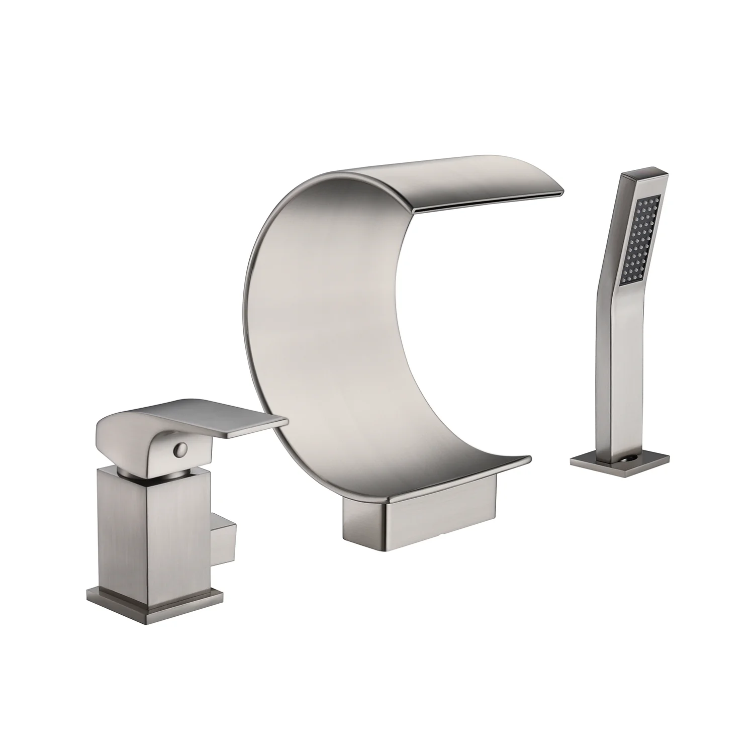 Brushed Nickel Bathtub Faucet Waterfall Mixer Faucet with Hand Shower Deck Mount - Image 6