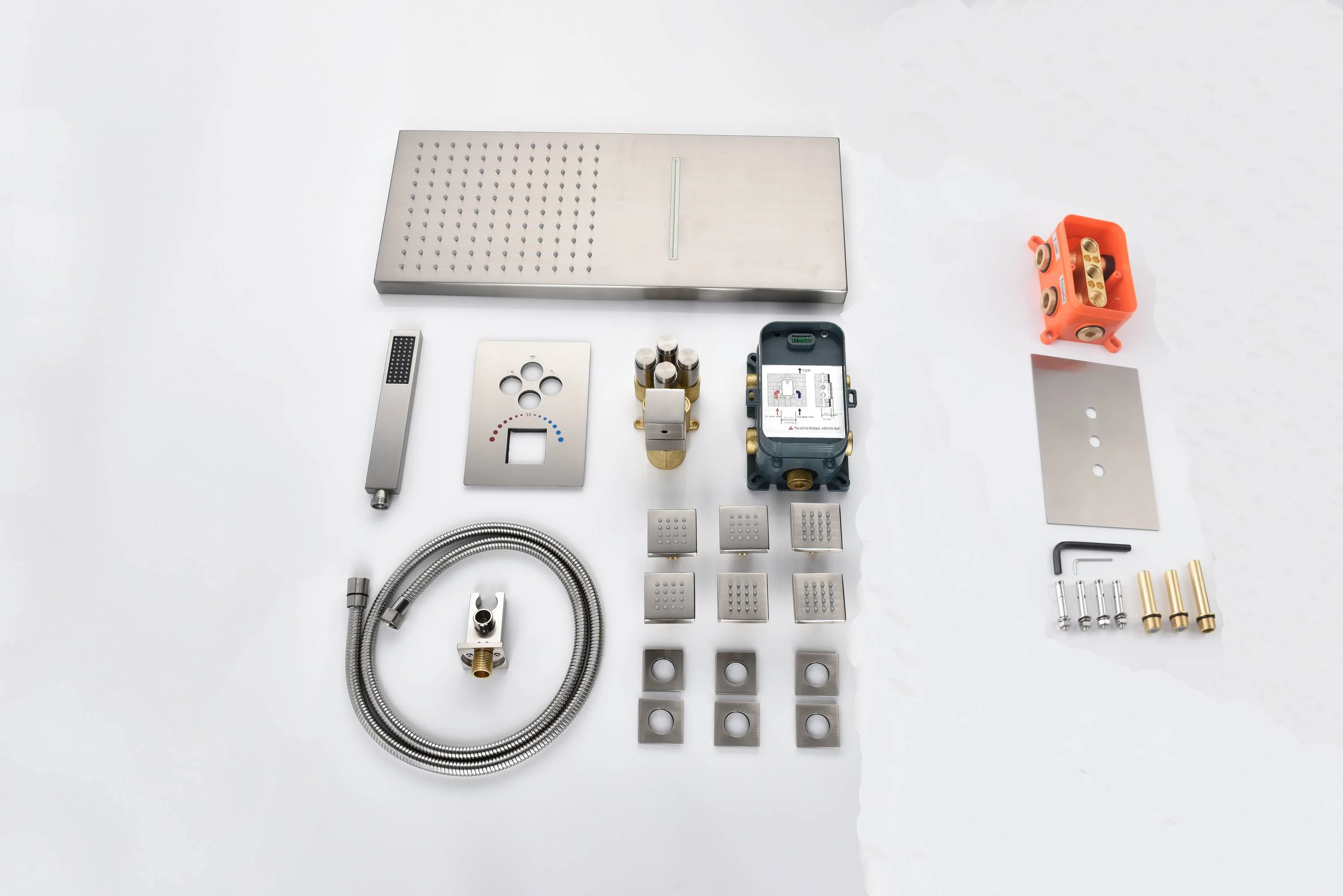22'' Brushed Nickel Thermostatic Shower System: Waterfall, Rainfall, Body Jet Spray - Image 7