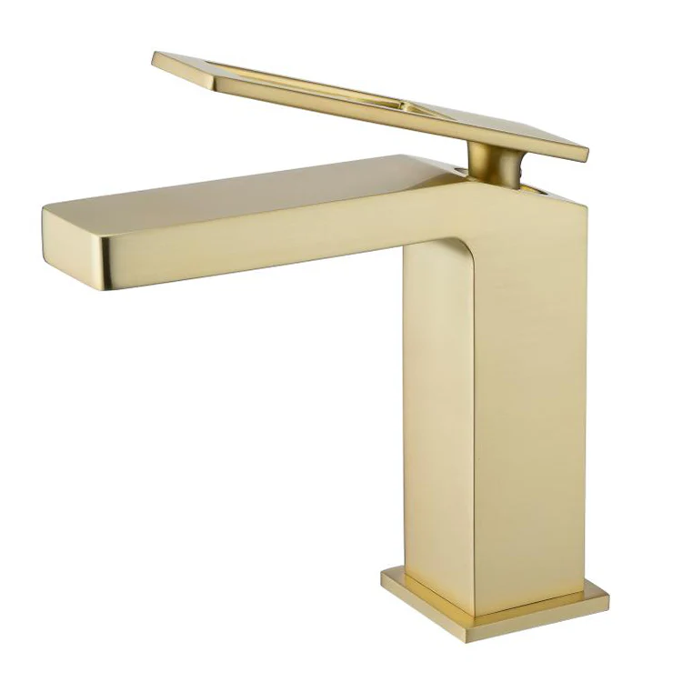 Brushed Gold Bathroom Sink Faucet single handle with pop up overflow brass drain - Image 3