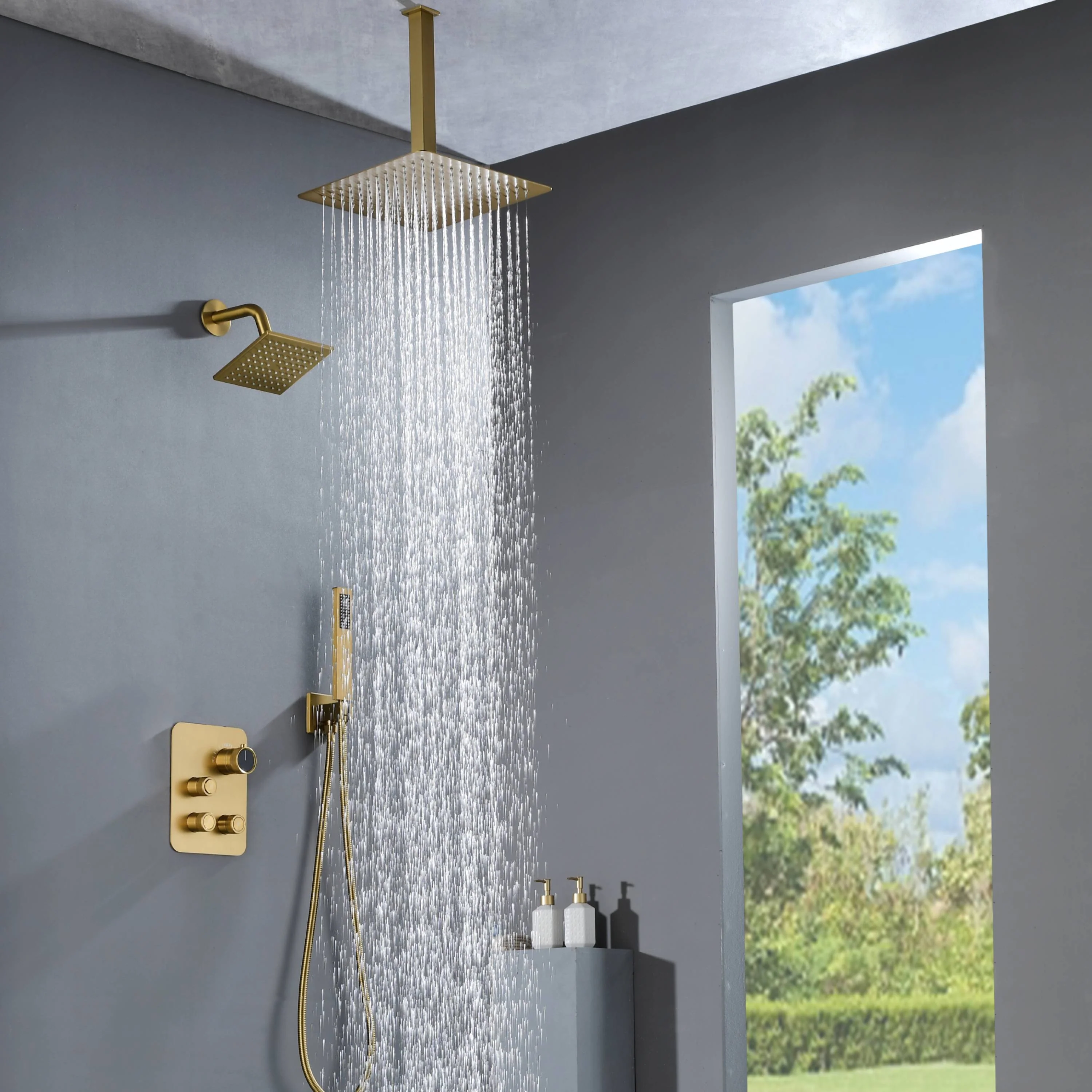 12" or "16" Rainfall Head 3-Way Thermostatic Shower Faucet with Regular Head - Image 19