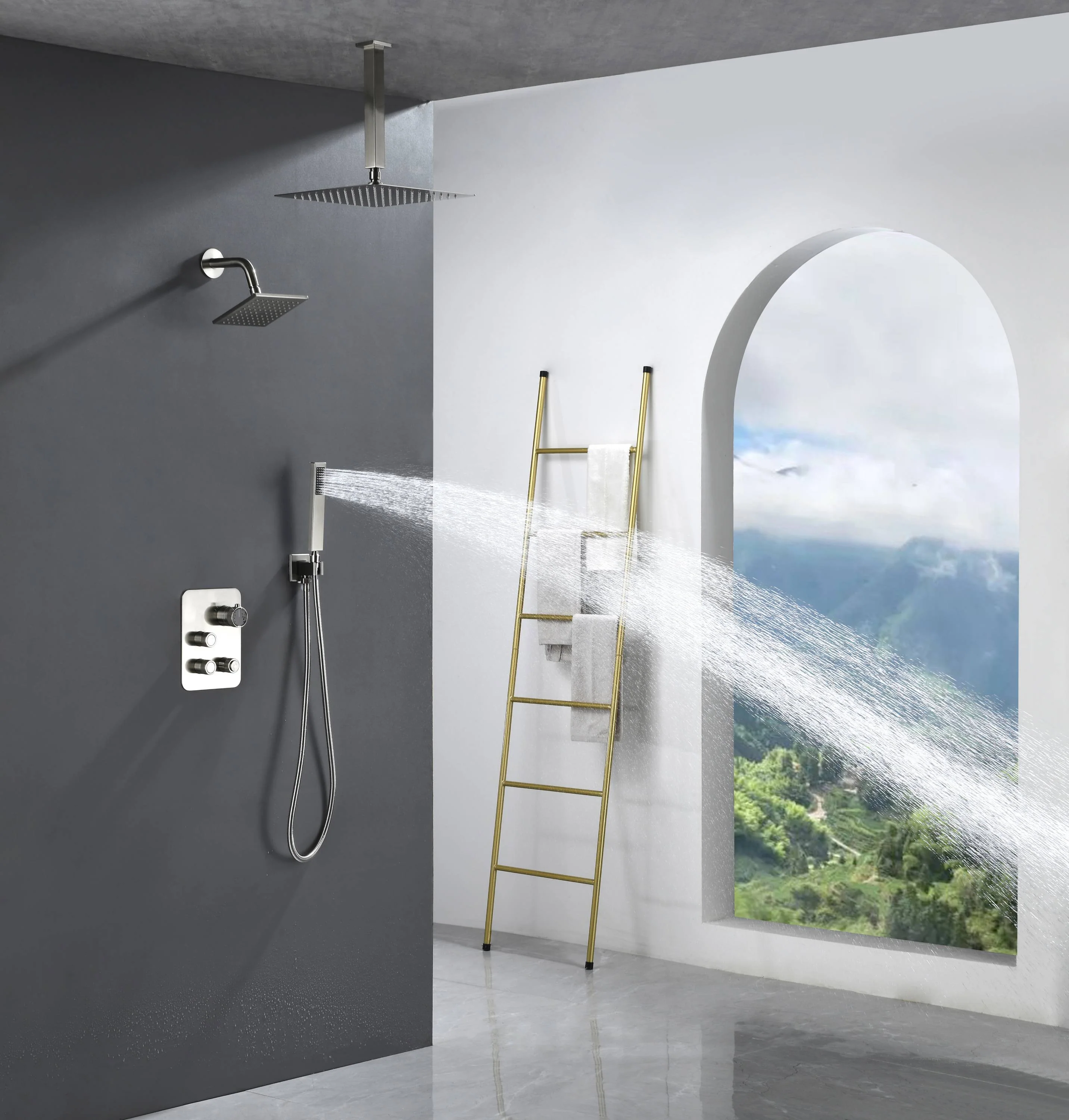 12" or "16" Rainfall Head 3-Way Thermostatic Shower Faucet with Regular Head - Image 35
