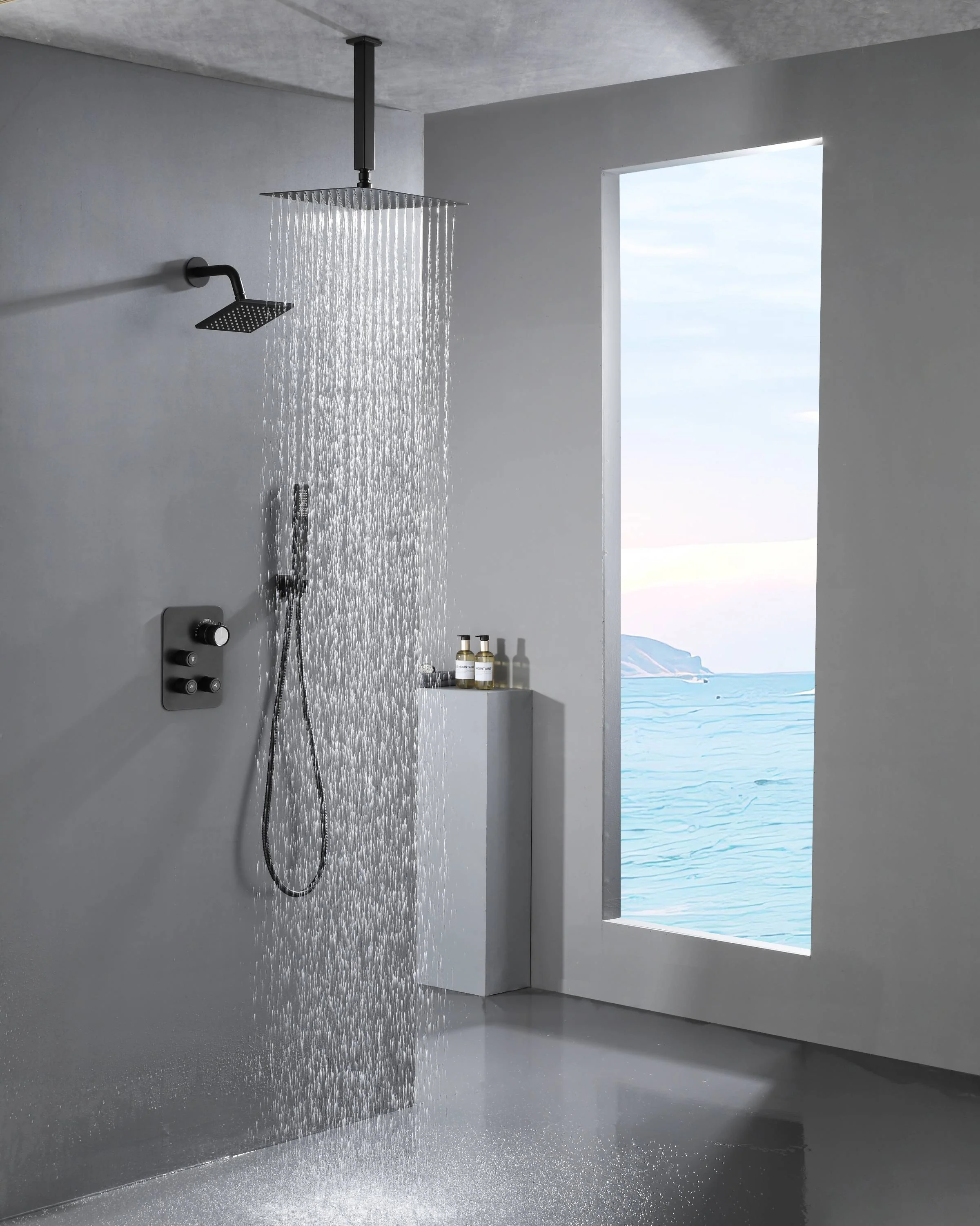 12" or "16" Rainfall Head 3-Way Thermostatic Shower Faucet with Regular Head - Image 4