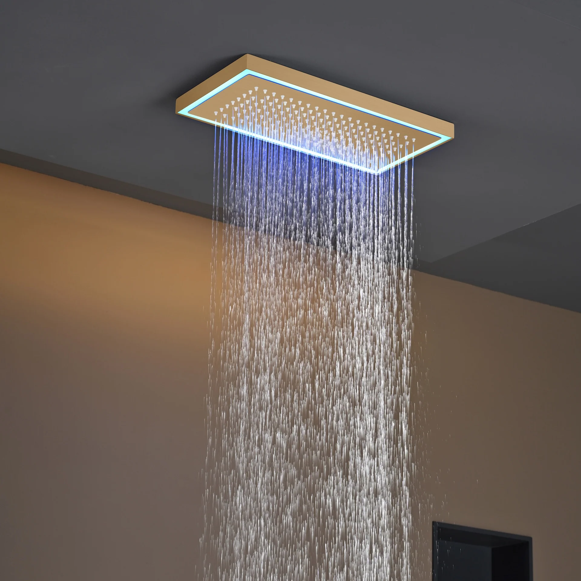 Champagne Bronze Flush Mount 32 x 8 inch Rainfall 64 LED Light Shower Head with 6-Way Thermostatic Faucet and High-Pressure Dual Regular Heads - Image 10
