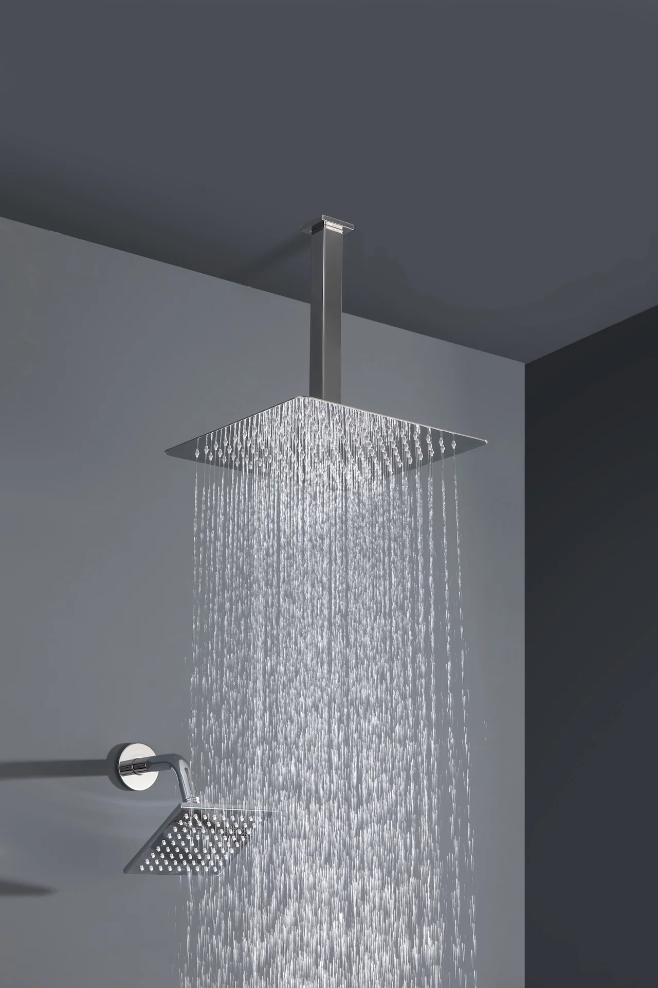 Chrome 16 inch LED light ceiling mount 3 way thermostatic shower faucet with regular head and sliding bar - Image 5