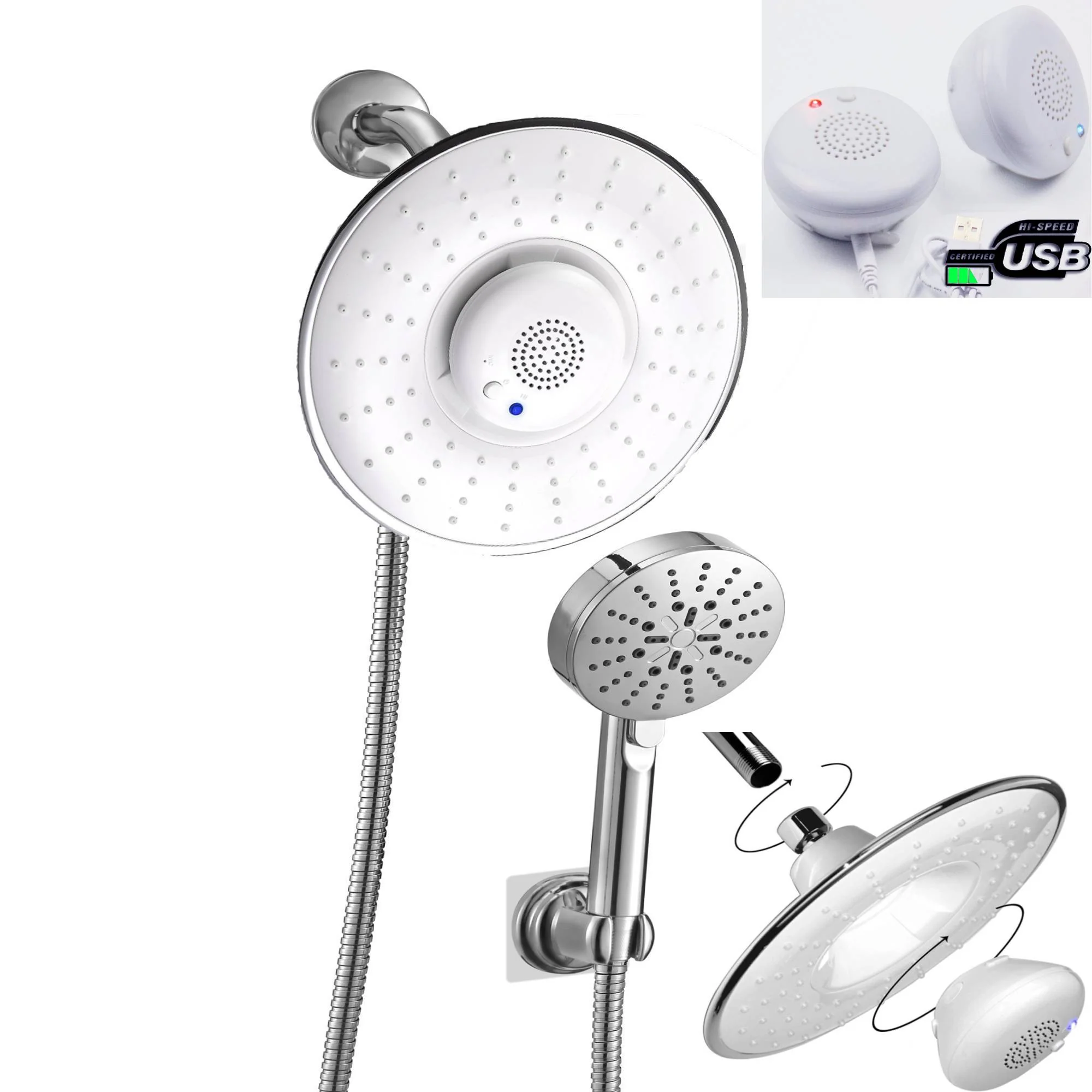 Chrome 8inch wireless music shower head system with single function rough in valve and 4inch handle sprayer - Image 6