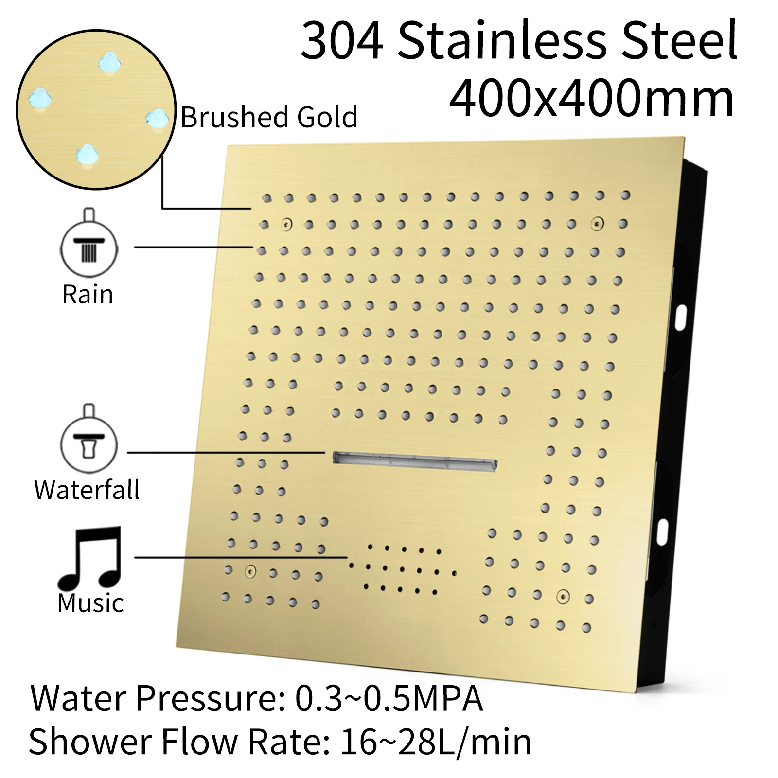 16" LED Chrome/Matte Black/Brushed Gold/Nickel Shower Head with 3-Way Thermostatic Valve, LED Display, 6 Body Jets - Image 13