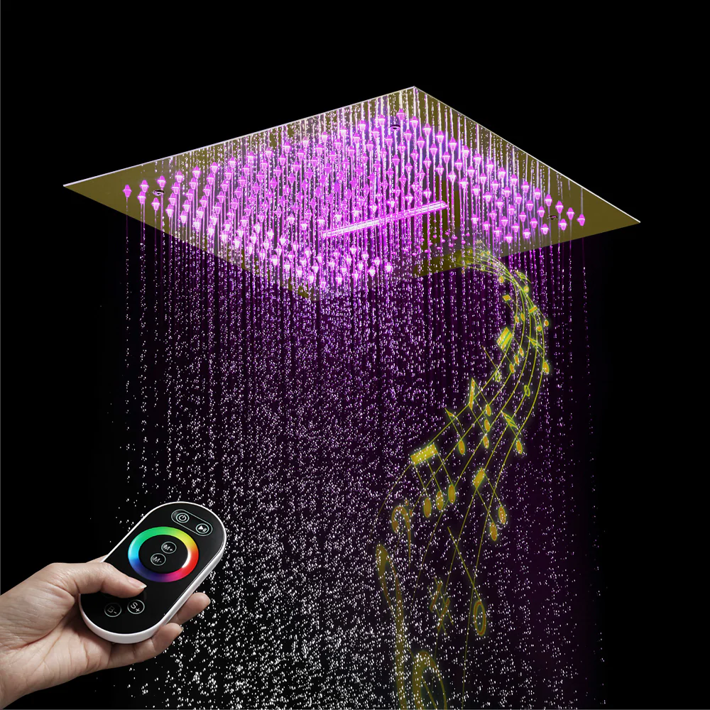 16" LED Chrome/Matte Black/Brushed Gold/Nickel Shower Head with 3-Way Thermostatic Valve, LED Display, 6 Body Jets - Image 15