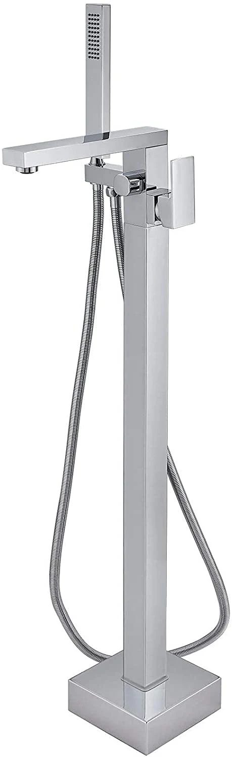 Chrome Floor Mount Bathtub Shower Faucet: Complete with Hand Shower, Tub Filler Mixer, and Free-Standing Design - Image 3