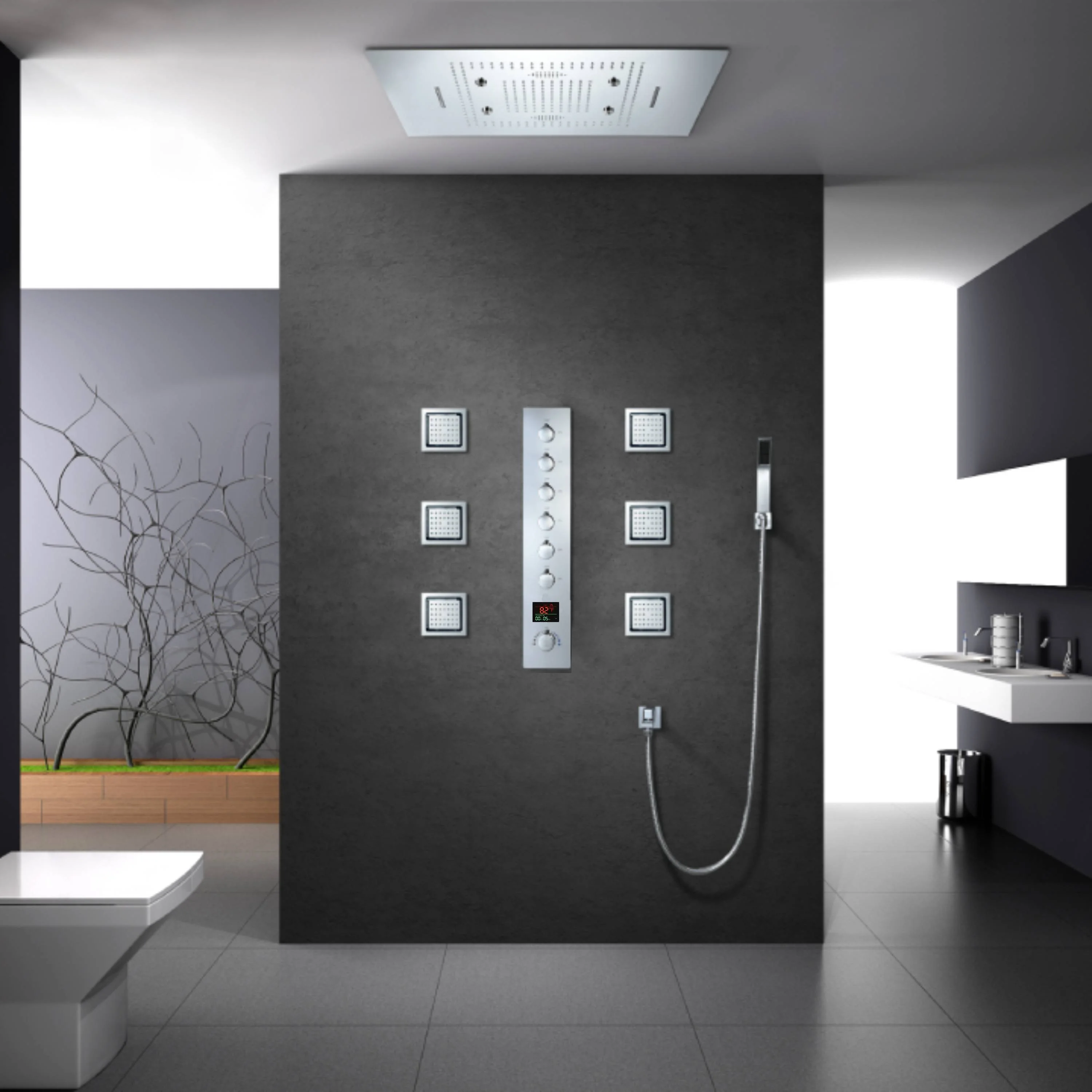Chrome 31" Rainfall Waterfall Shower Head Faucet with Digital Display, Thermostatic System - Image 3
