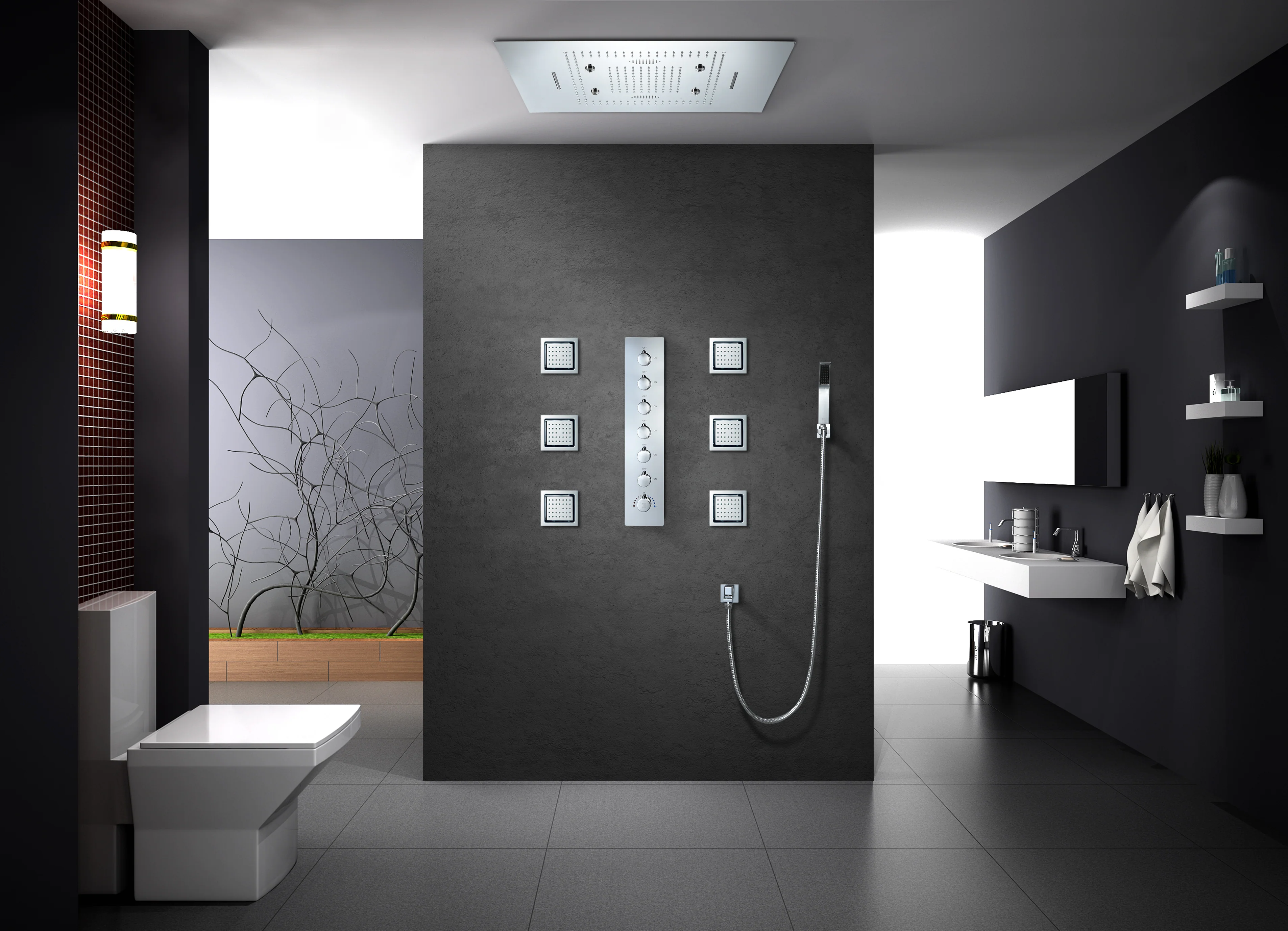 Chrome 31" Rainfall Waterfall Shower Head Faucet with Digital Display, Thermostatic System - Image 5