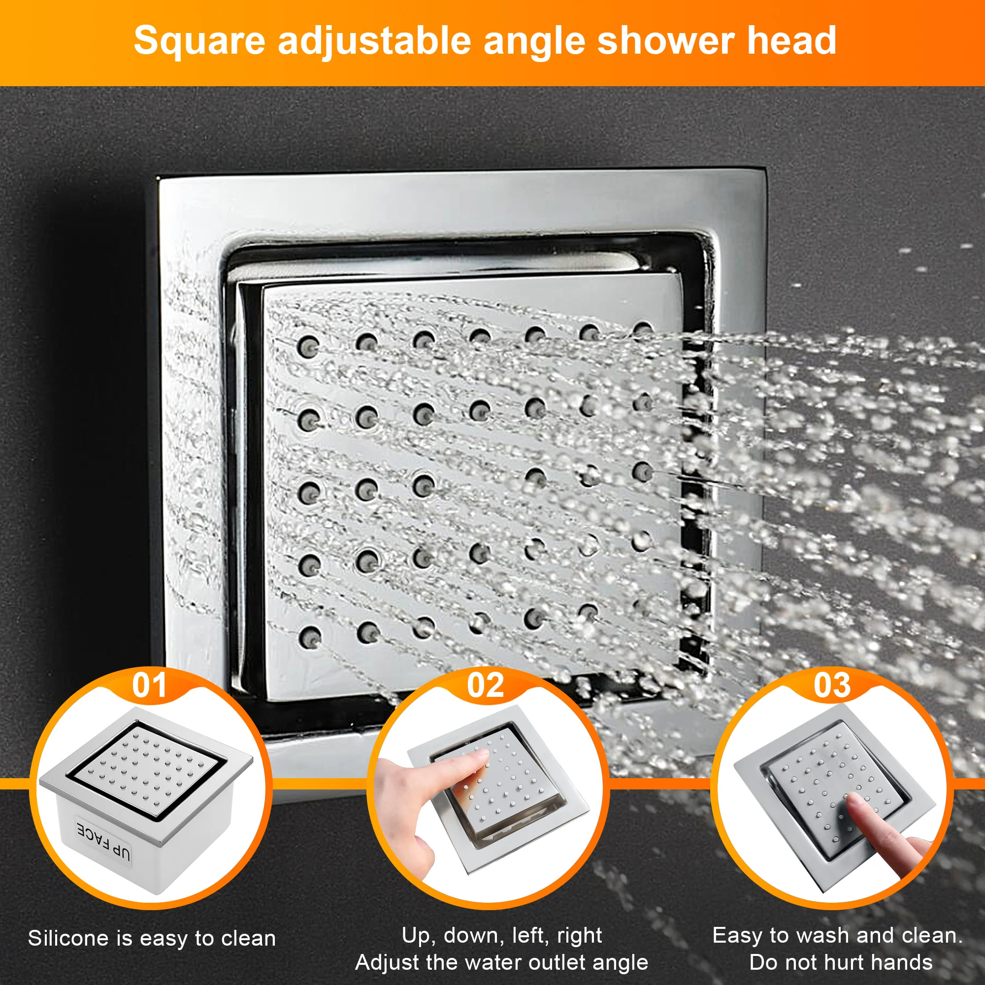 Chrome ceiling mount rainfall shower head 3 way thermostatic shower faucet each function work all together and separately - Image 4