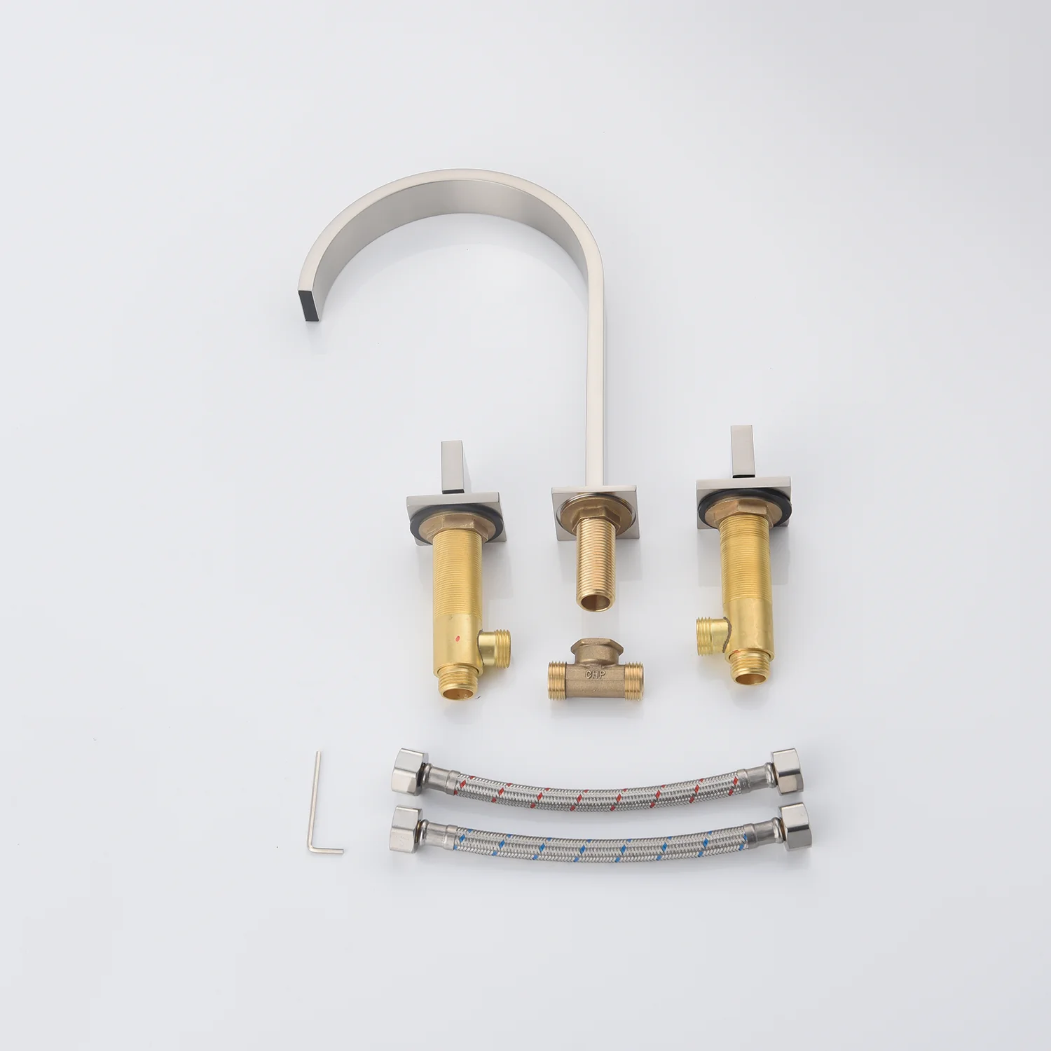 Chrome waterfall three holes two handle bathroom basin faucet with pop up overflow brass drain - Image 3