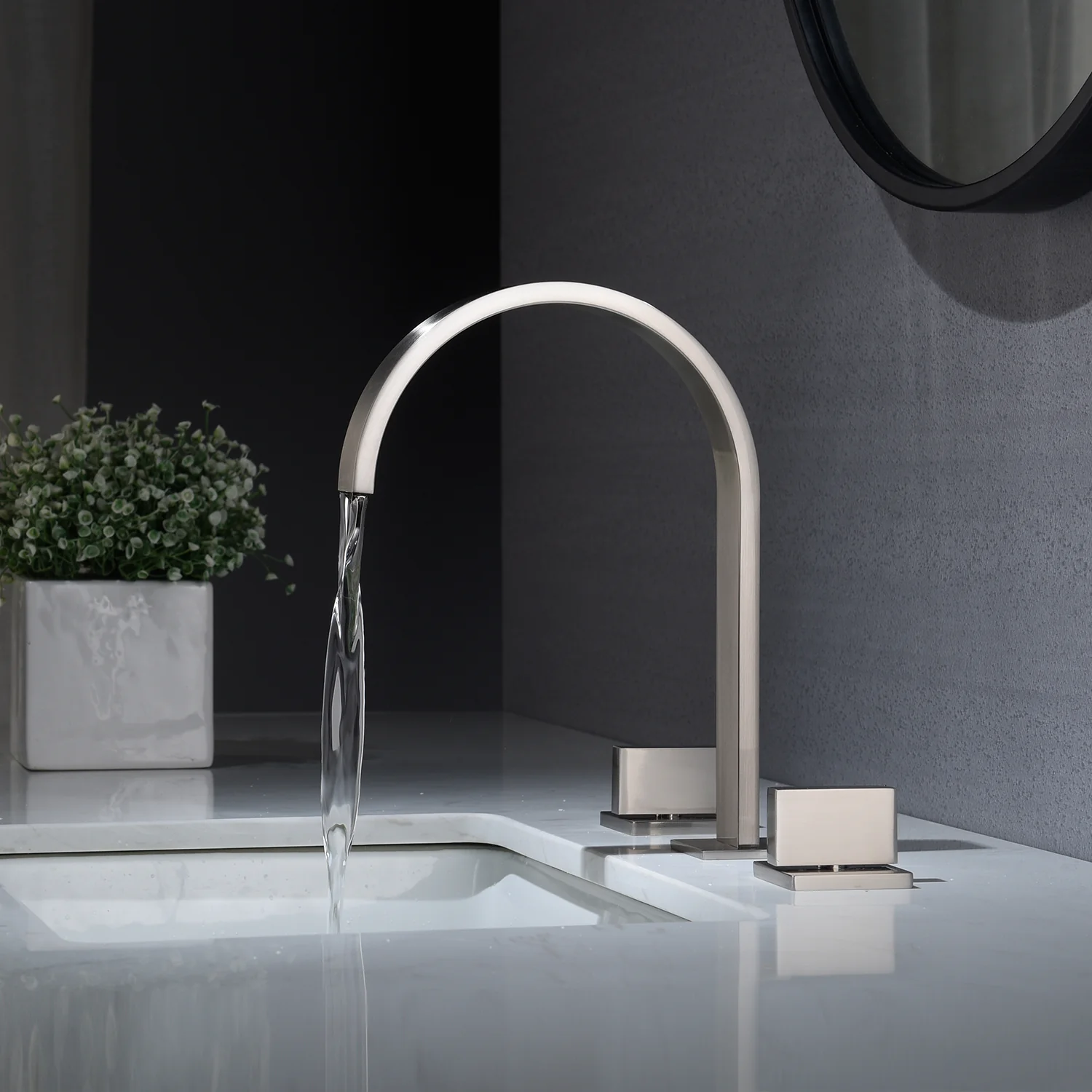 Chrome waterfall three holes two handle bathroom basin faucet with pop up overflow brass drain - Image 4