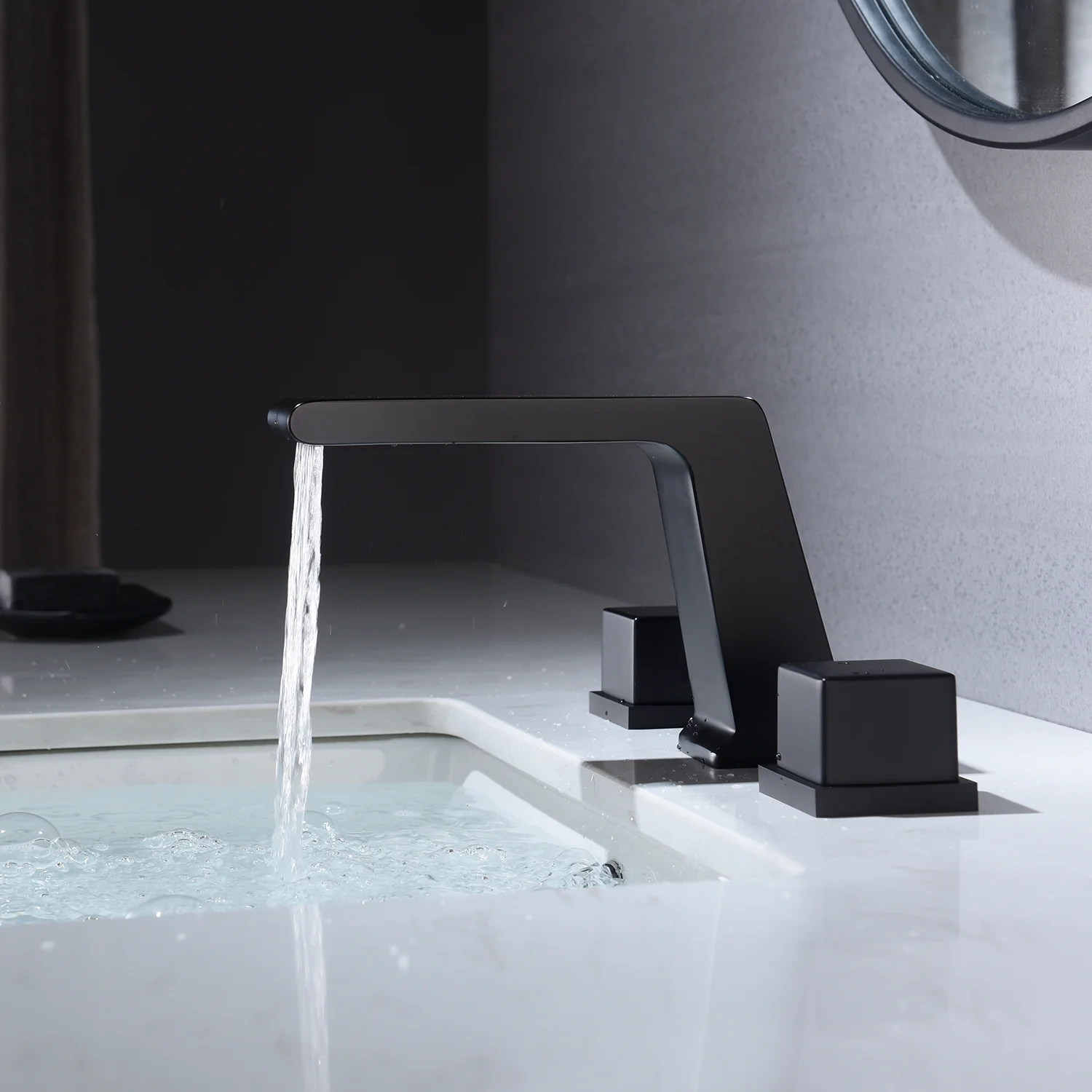 Widespread Matte Black Two Handles 3-Hole Bathroom Sink Faucet with Pop-Up Overflow Brass Drain - Image 3