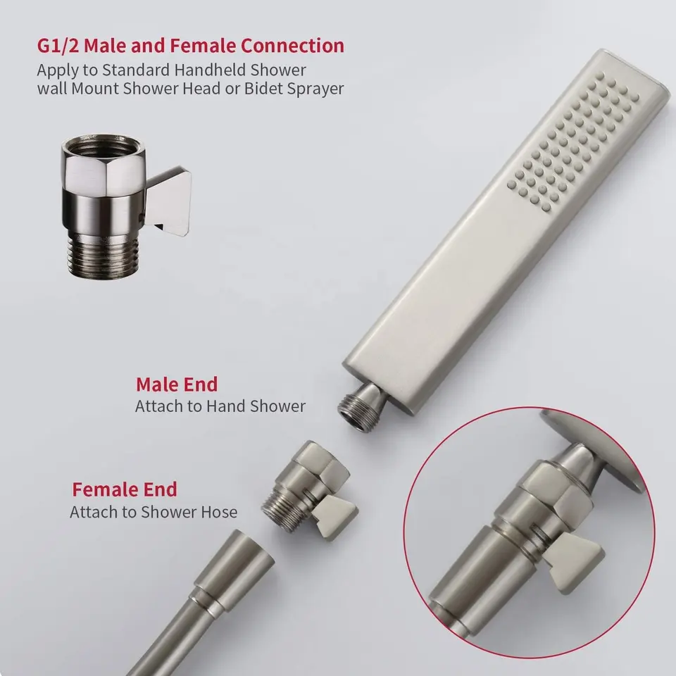 Water Flow Control Valve Brass G1/2 shower Flow Restrictor Adjustable Water Volume for HandHeld Shower Head Shut Off Valve - Image 4