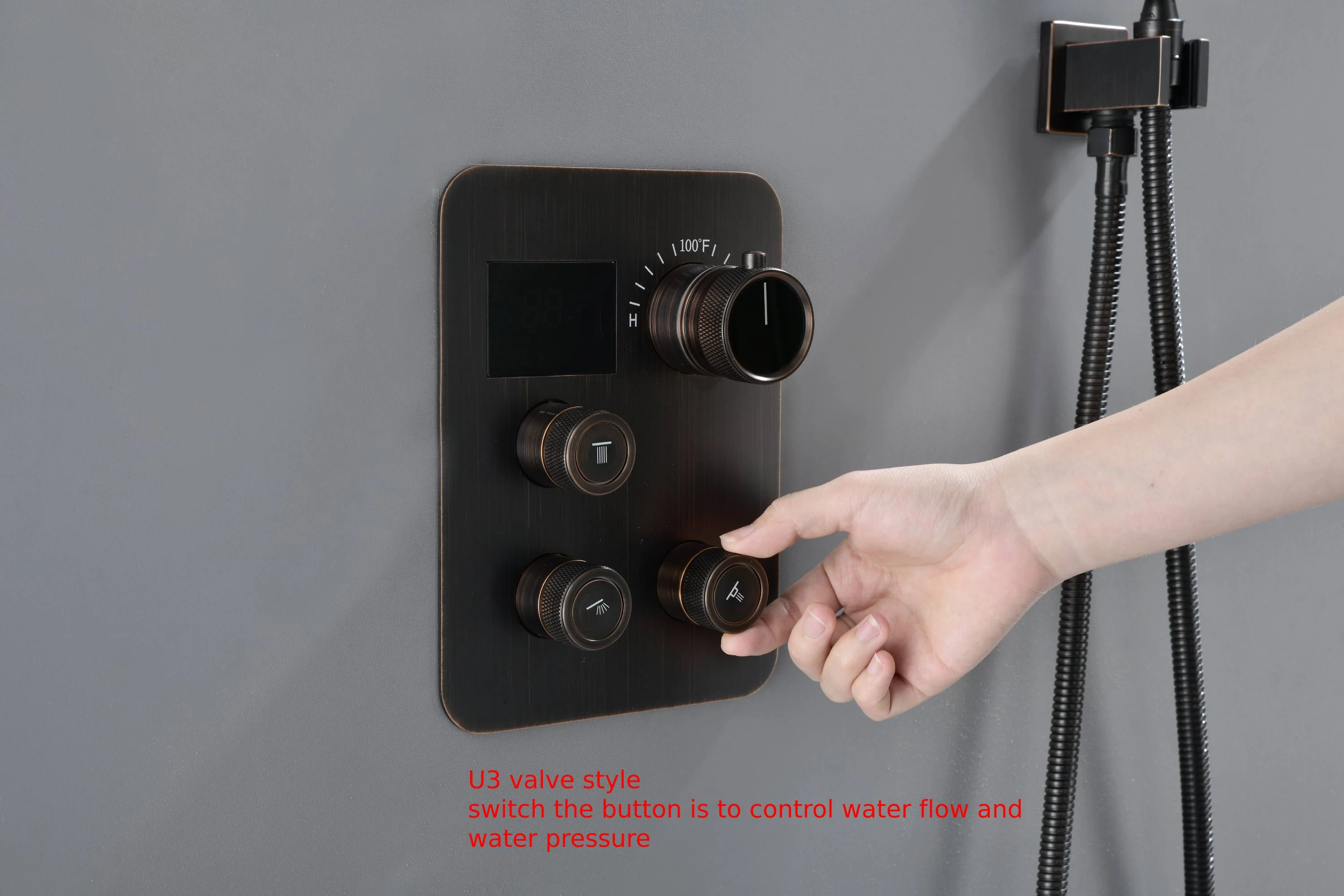 20-inch Rainfall Waterfall Light Ceiling Mounted Oil Rubbed Bronze 3-Way Thermostatic Shower Faucet System - Image 6