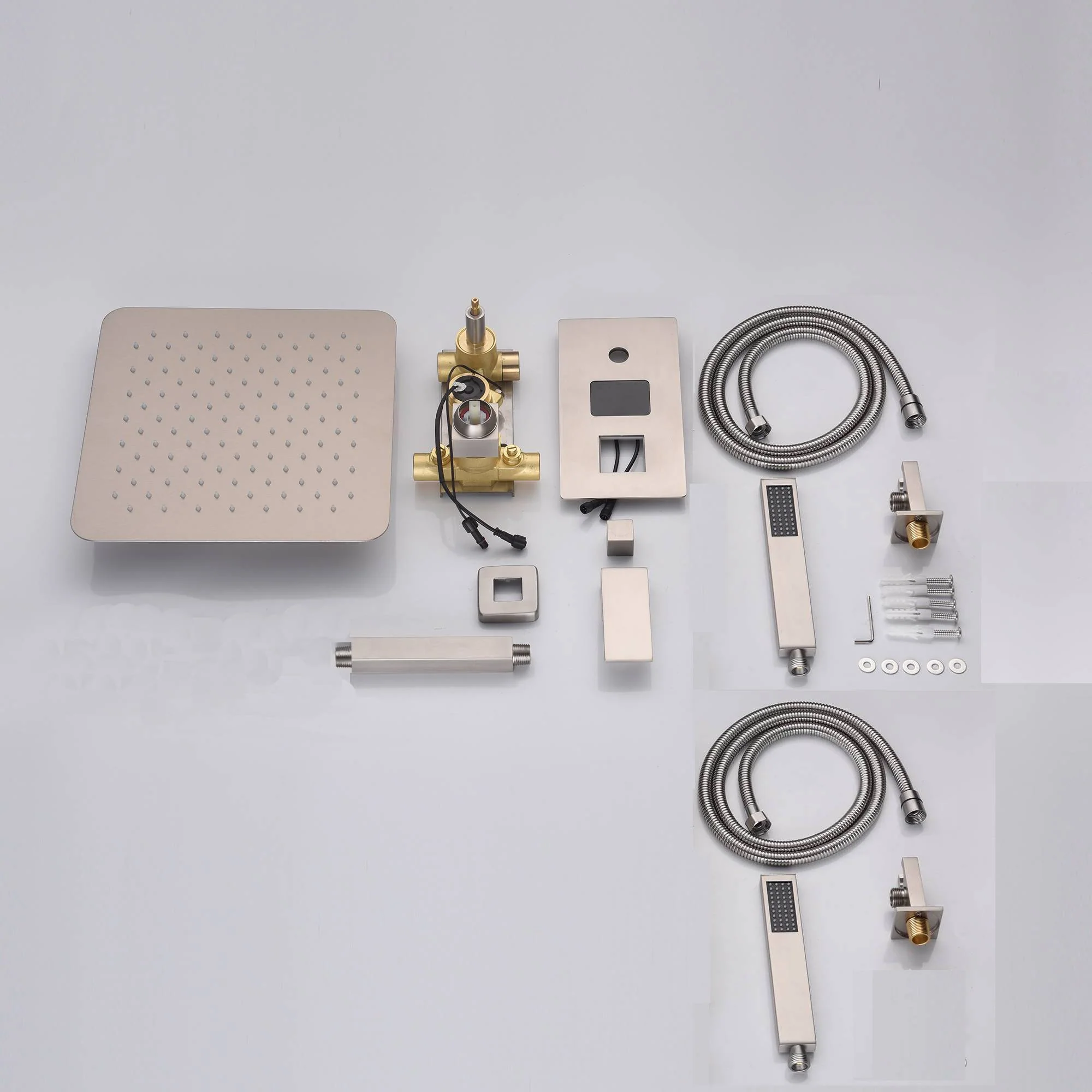 12 Inch or 16 Inch Ceiling Mounted 3-Way Brushed Nickel Digital Display Shower Faucet - Includes Dual Hand Wands - Image 3