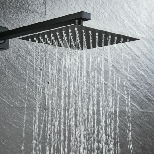 Wall mount 12 inch or 16 inch matte black rainfall shower system 4 way thermostatic rough in valve with body jets - Image 6