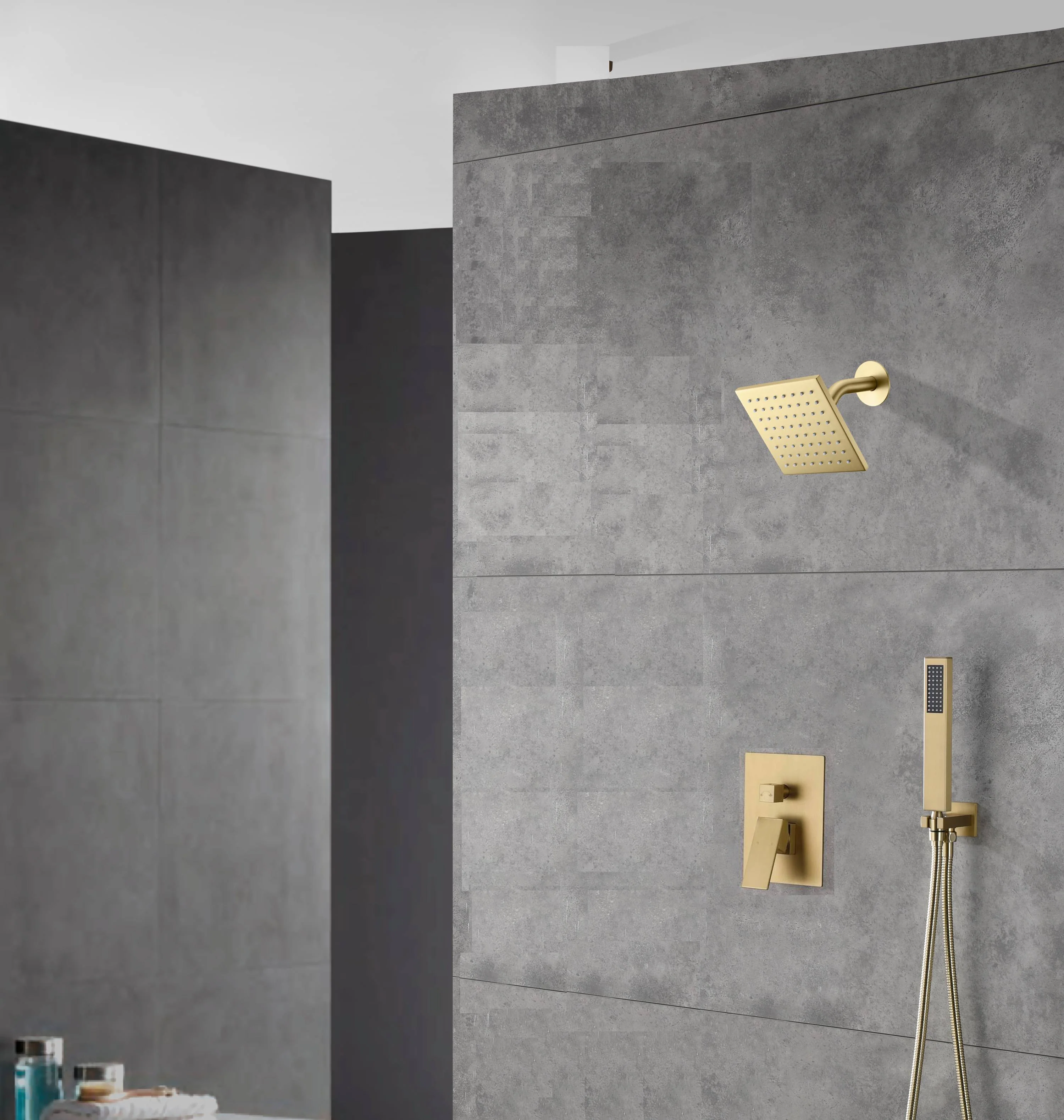 6 Inch Regular shower head wall Mount Brushed Gold two functions Shower System with pressure balance rough in valve and trim - Image 2