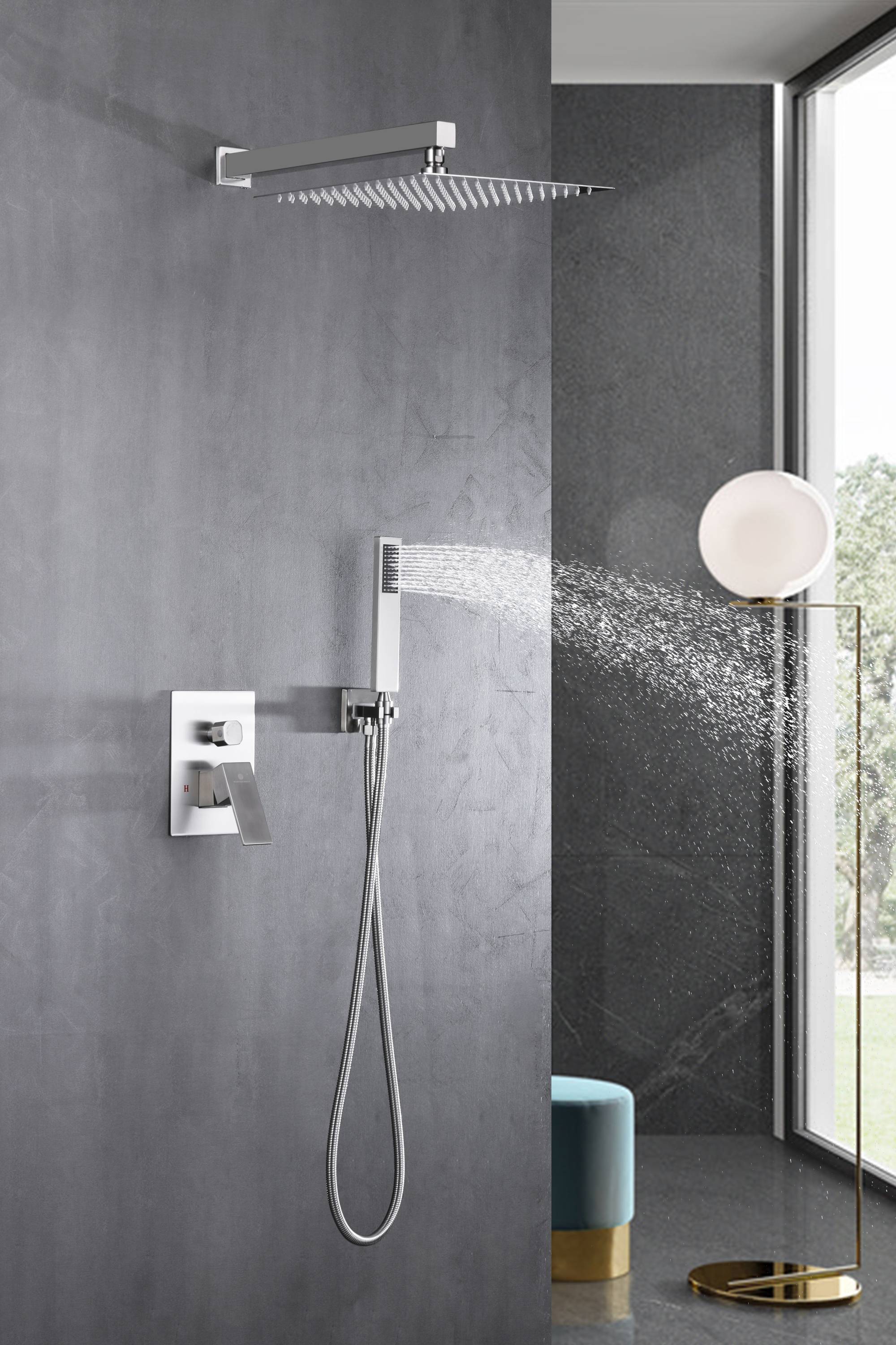 12-Inch or 16-Inch Wall Mount Brushed Nickel Shower System with Dual Functions: Options for LED or Non-LED Rain Head - Image 3