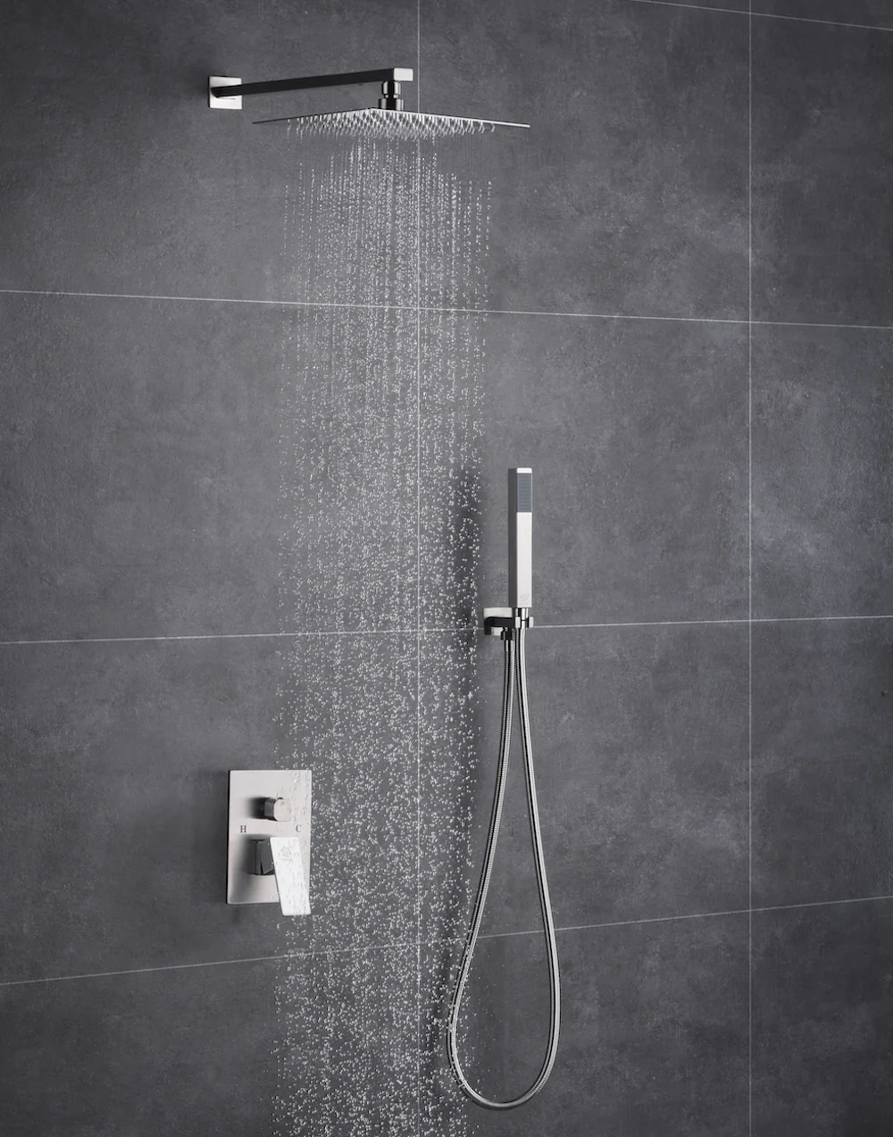 12-Inch or 16-Inch Wall Mount Brushed Nickel Shower System with Dual Functions: Options for LED or Non-LED Rain Head - Image 4