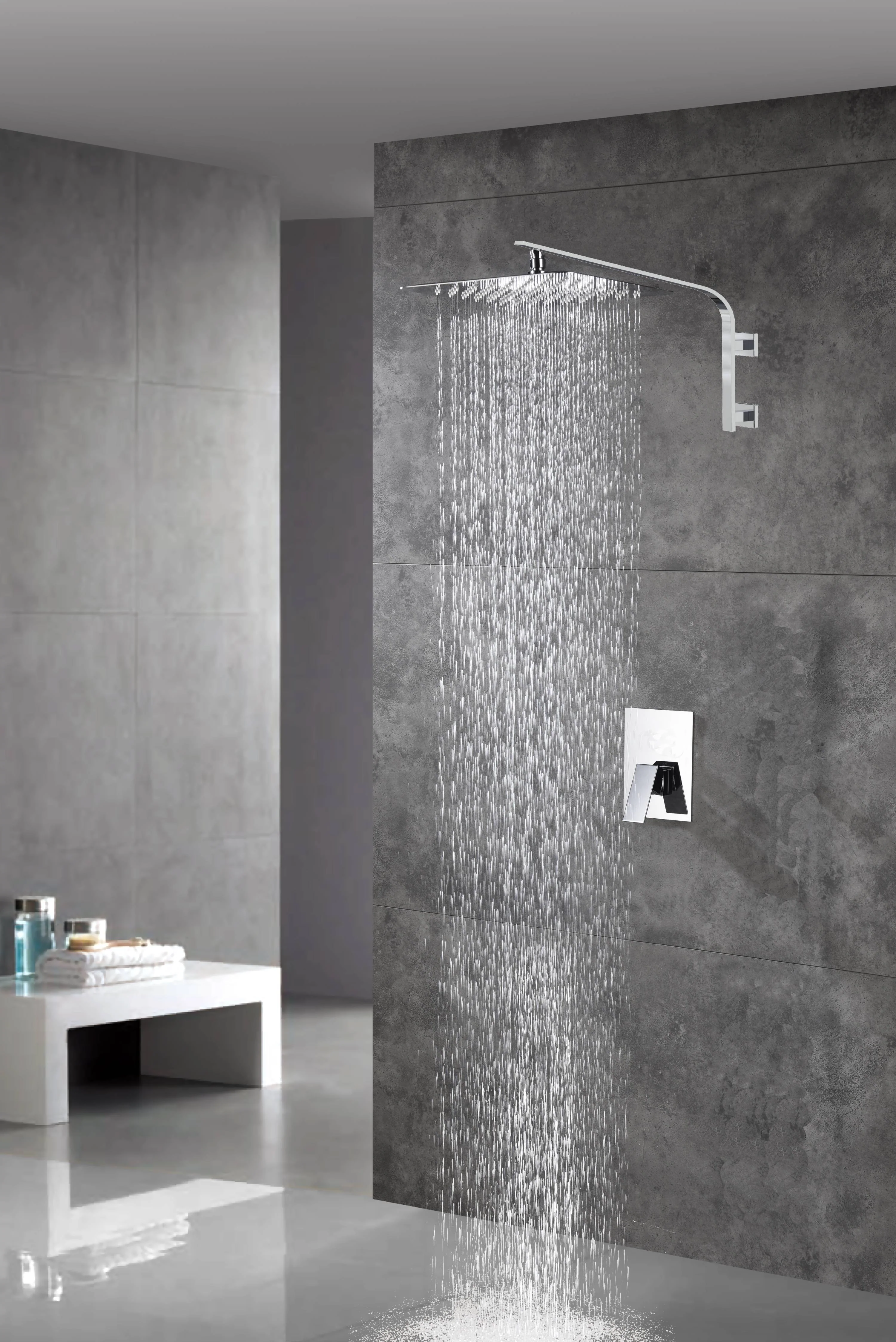 12-Inch Rain Head Big Arc Wall Mount Chrome Shower System - Single or Two Function Rough-In Valve with Trim - Image 5