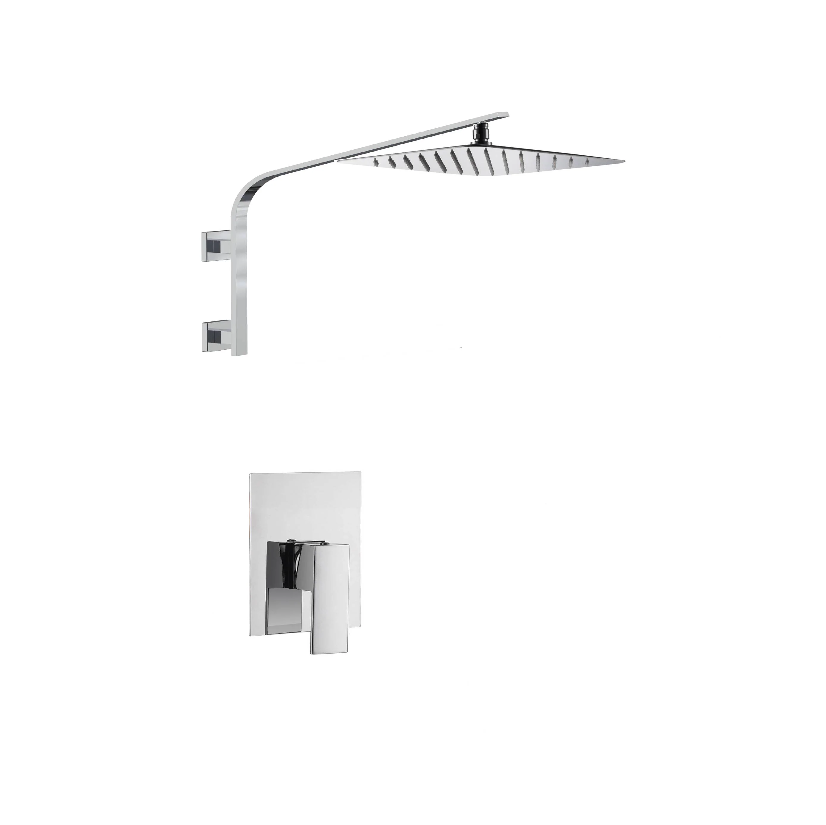 12-Inch Rain Head Big Arc Wall Mount Chrome Shower System - Single or Two Function Rough-In Valve with Trim - Image 6