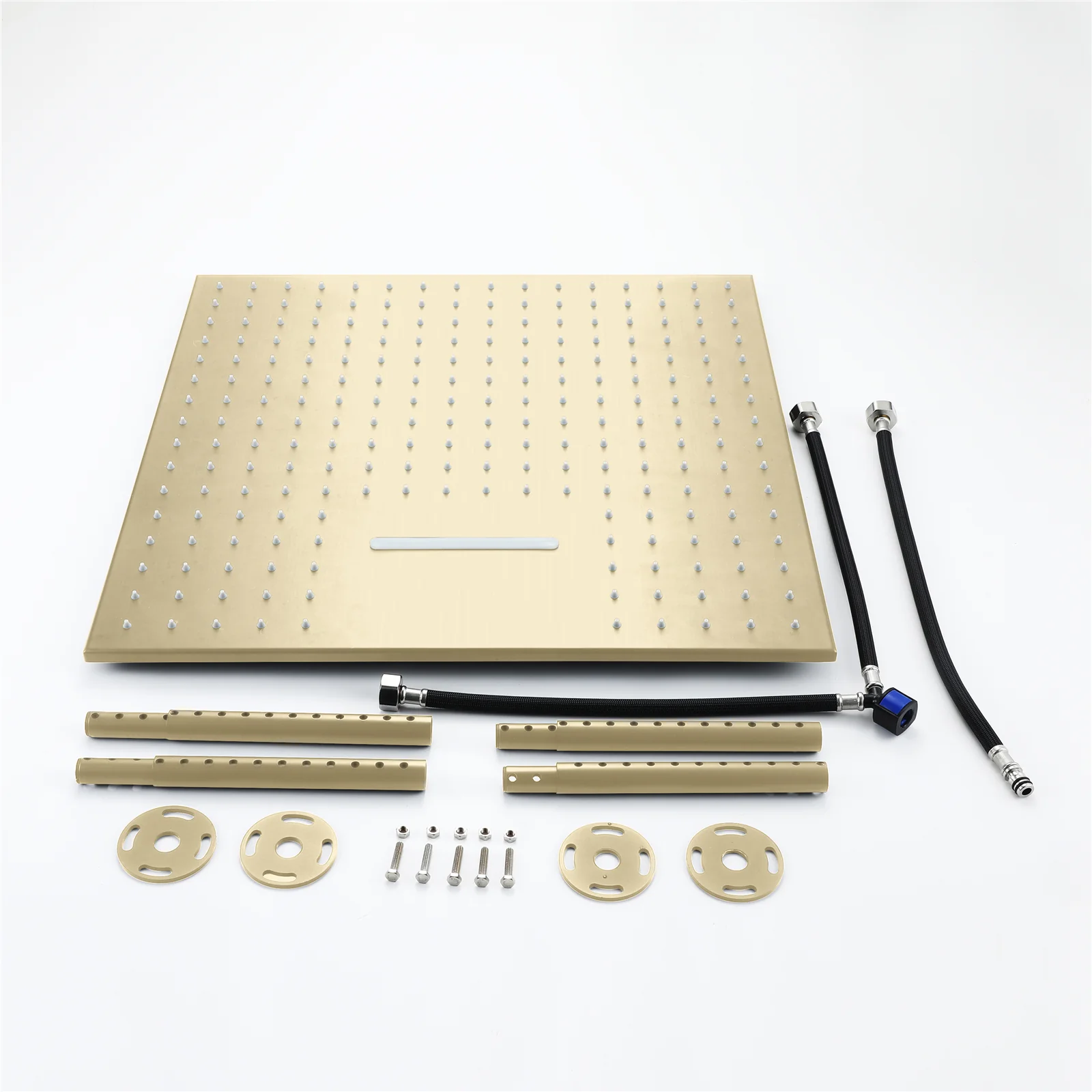 20'' or 24'' Rainfall Waterfall Brushed Gold Ceiling-Mounted 3-Way Thermostatic Shower System, 4 valve Opitions - Image 11