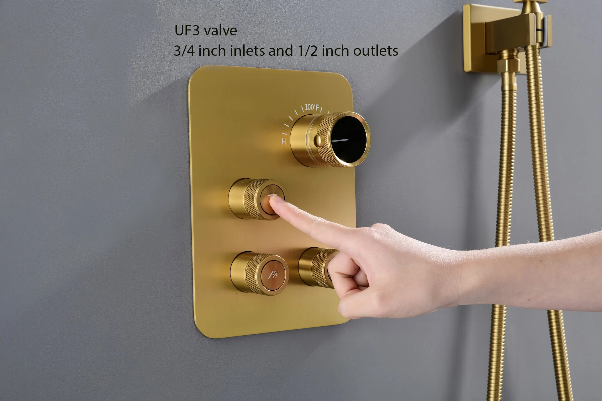 20'' or 24'' Rainfall Waterfall Brushed Gold Ceiling-Mounted 3-Way Thermostatic Shower System, 4 valve Opitions - Image 6