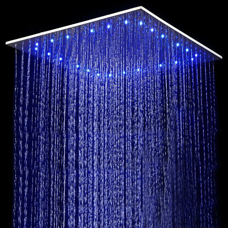 20'' or 24'' Ceiling-Mounted Chrome Rainfall Shower Faucet - Two-Way Functionality with Hand Shower & 3-Color LED System - Image 4