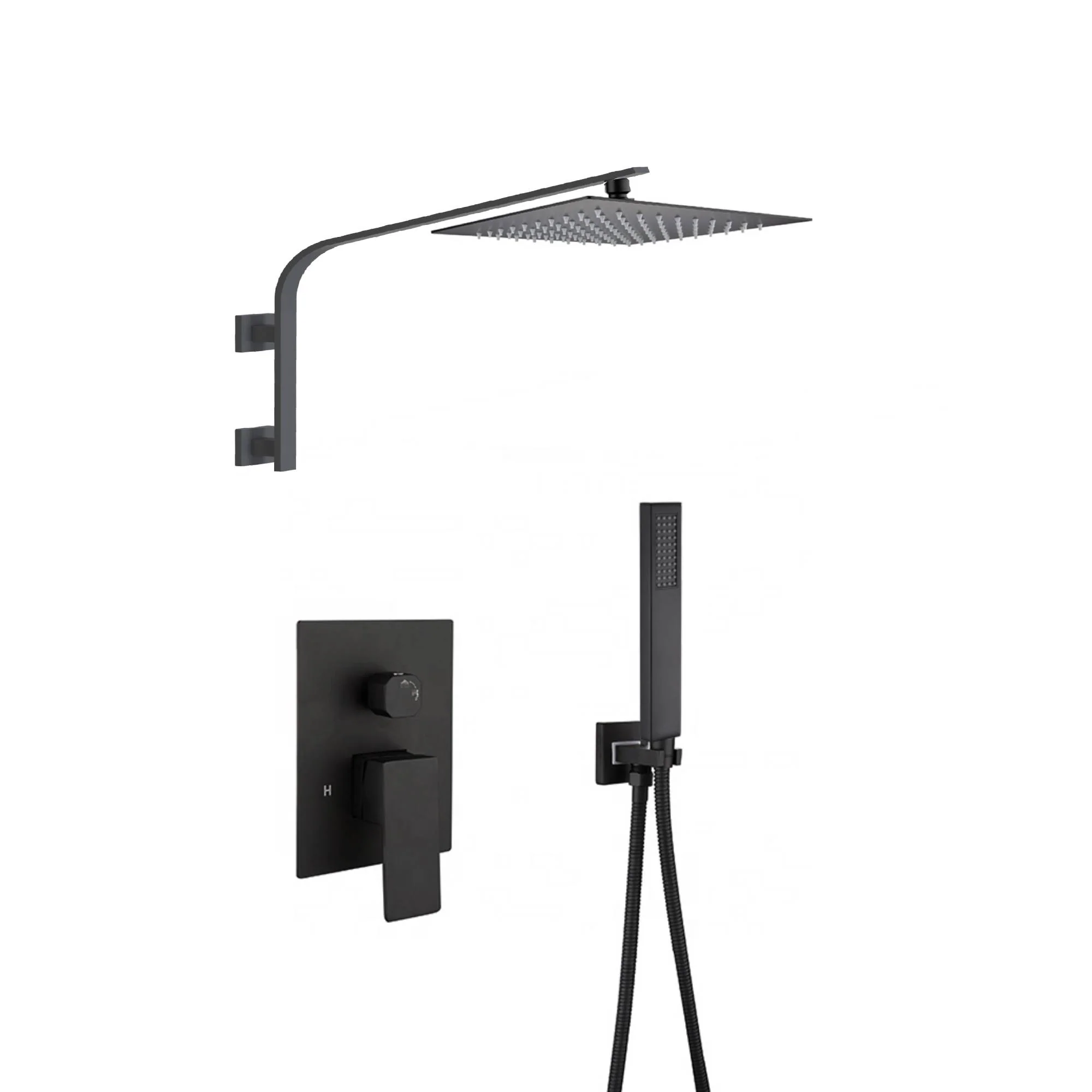 12inch 2 way Big arc Wall Mounted Matte Black Shower System with two function pressure balance Rough-in Valve Body and Trim - Image 3